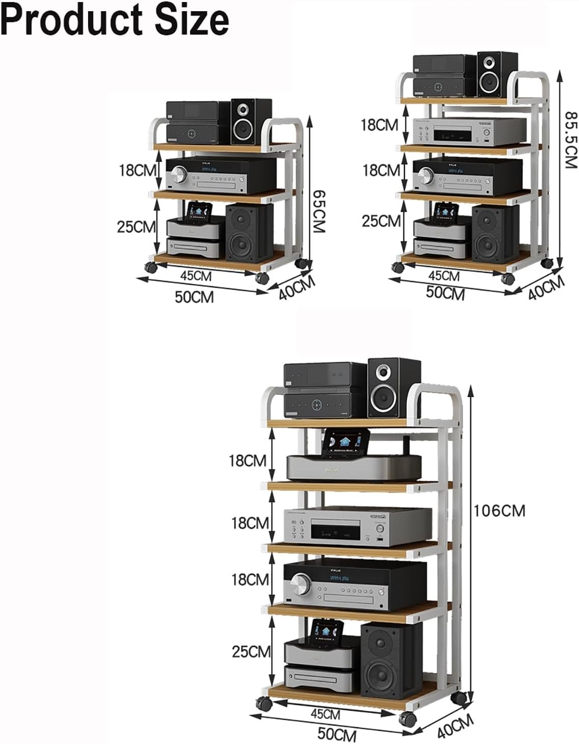 XingLi 3/4/5 Shelves Movable Media Stand Entertainment Center for Store Cable Boxes