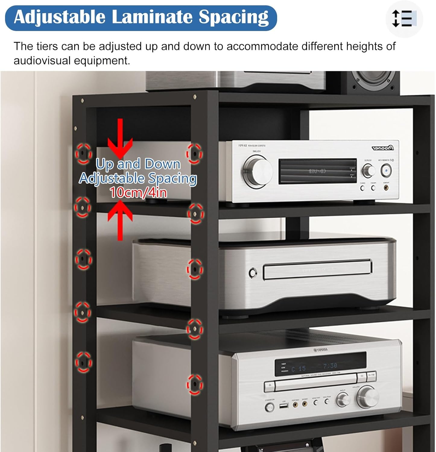 RENLXFI Audio Rack Av Tower Media Stand 5 6 7 Tier Electronics Equipment Shelf