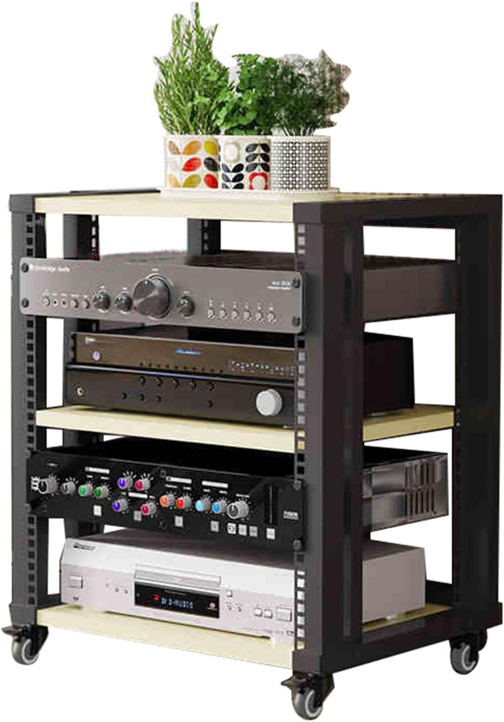 YLQFGUVWK 3 Layer Removable Audio Stand Media Player Stand Adjustable Open Storage Rack Floor Standing Shelf Cabinet for Home/Office/Audio Video/DJ/Theater(White Maple)