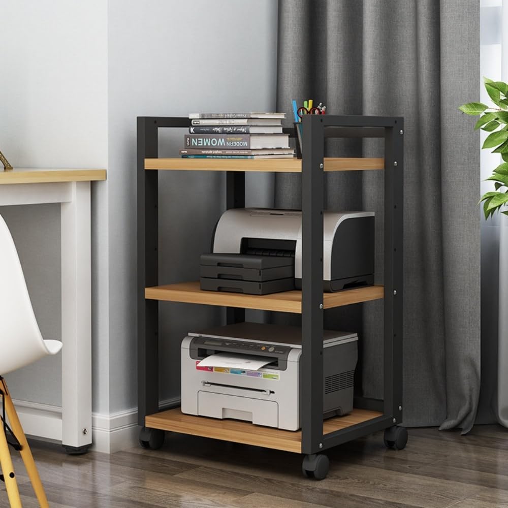 Movable 3-Tier Home Stereo Racks and Stands On Wheels Media Storage Cabinet Modern AV Cabinet HiFi Rack Audio Component Cabinet for Living Gaming Recording Room