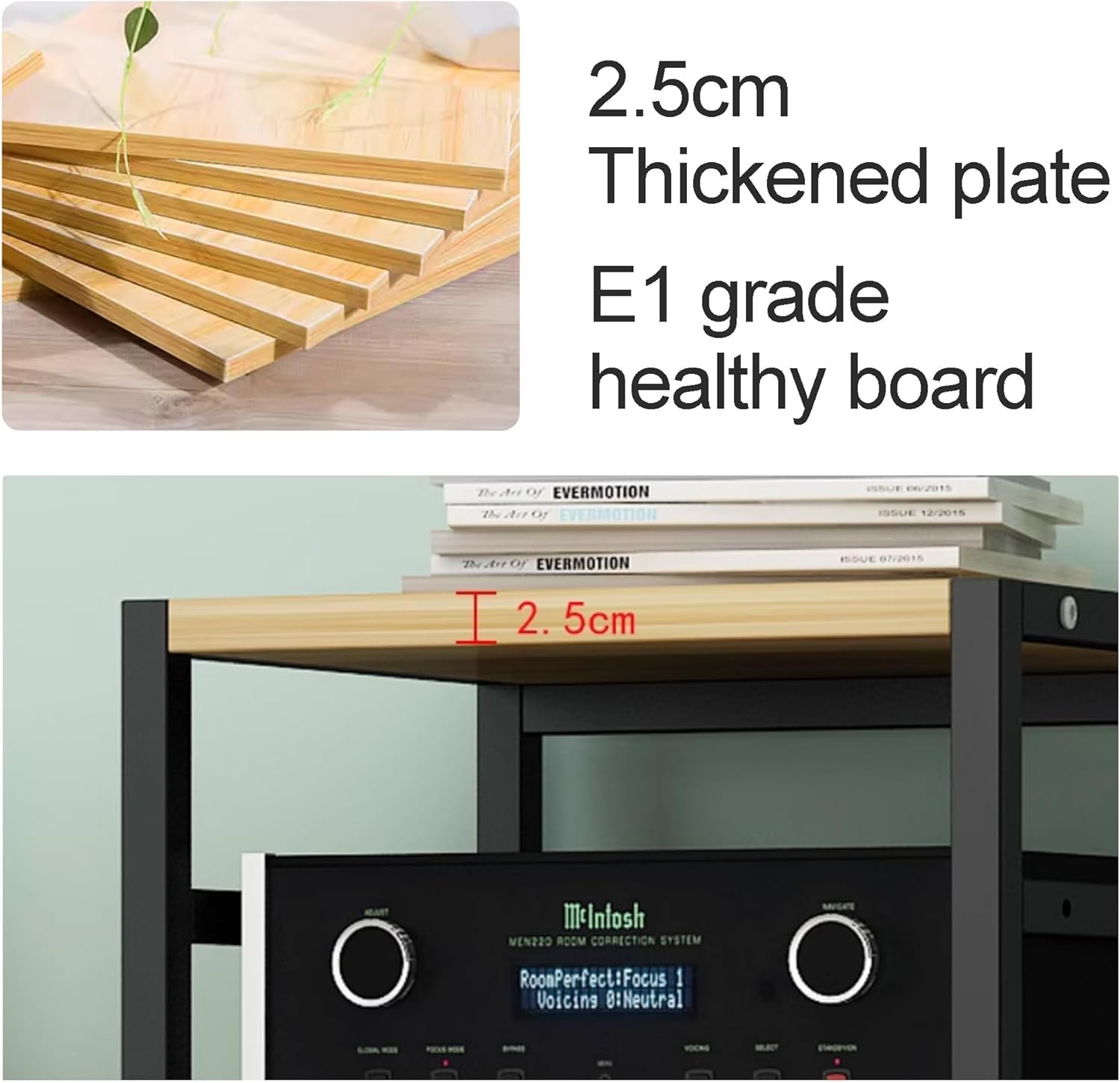 AV Media Stand Audio-Video Shelving Audio Rack with Universal Wheel Video Game Console Shelf Audio Tower Adjustable Shelves Corner Shelf Stereo Stand for Recording Room(Pomelo Wood)