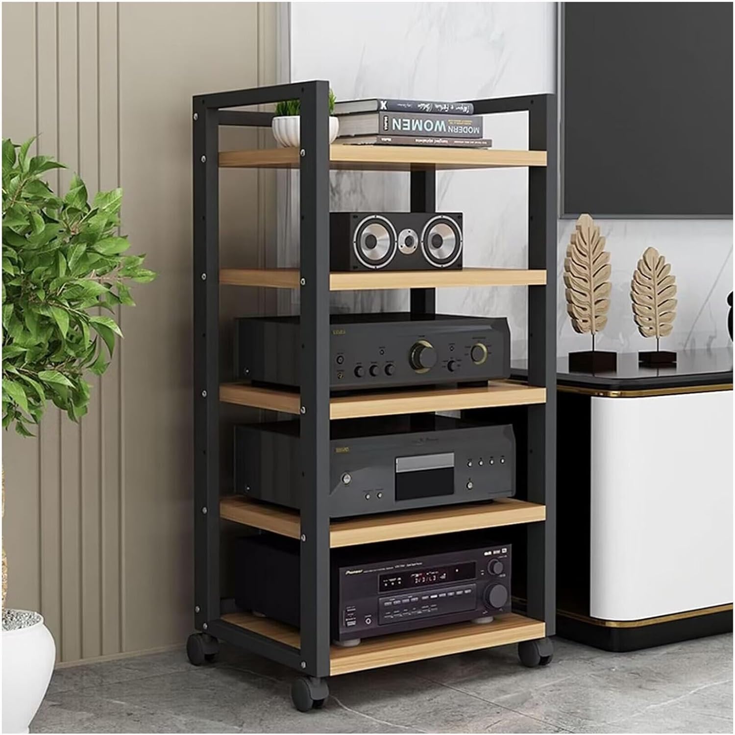 Removable Audio Stand CD Rack Corner Rack Component Cabinet Stereo Rack Audio Tower with Height Adjustable Wooden Shelf for Home/Office/Audio Video (Color : C-5-50X40X100CM)