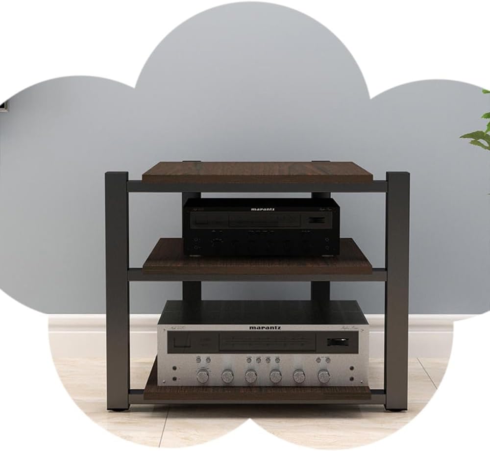 Media Storage Cabinet - 2/3/4 Tier AV Stand Rack - Corner Entertainment Center Floor-Standing Stereo Cabinet with Wooden Shelves for and Video