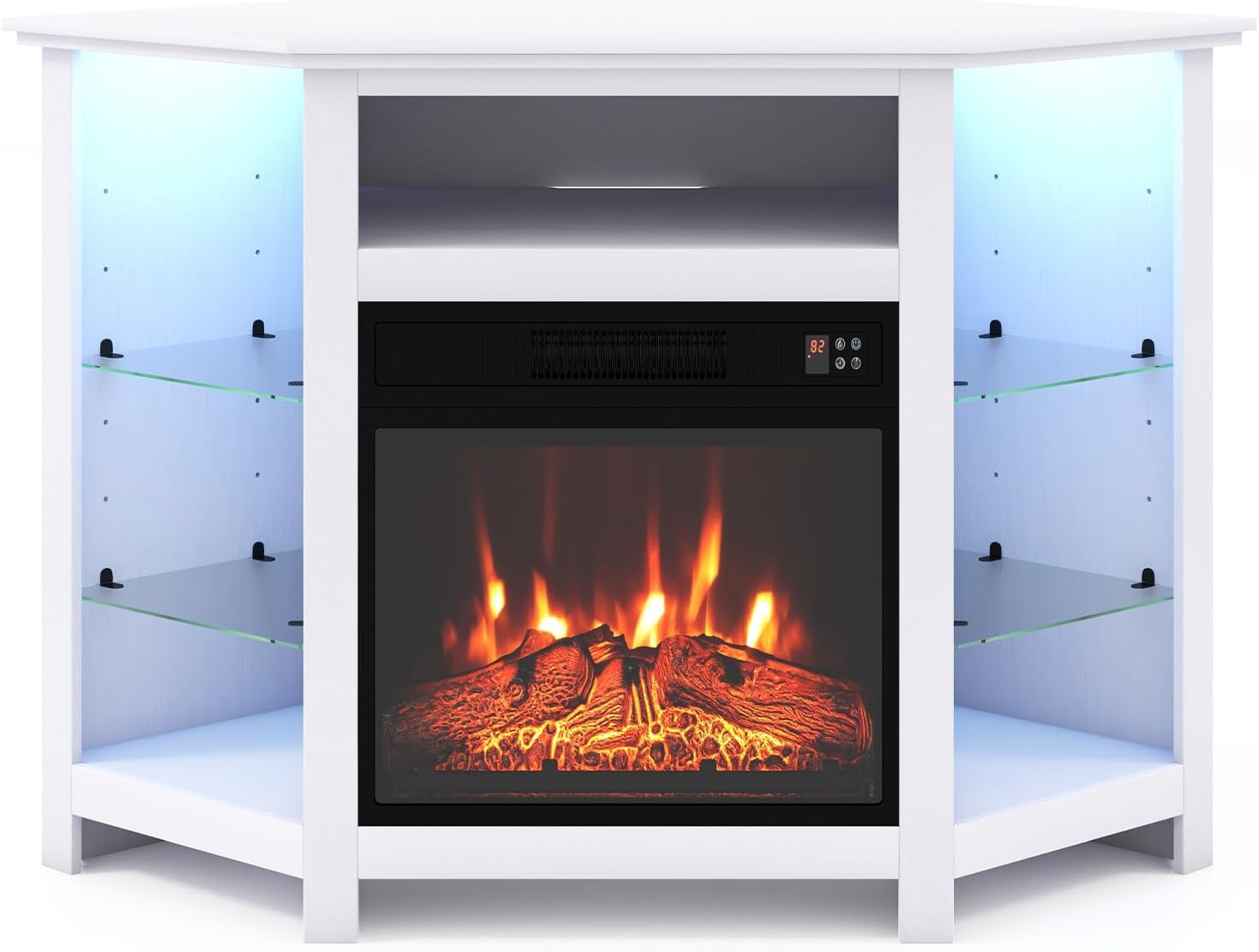 COSTWAY Electric Fireplace Corner TV Stand for TVs Up to 50 Inches