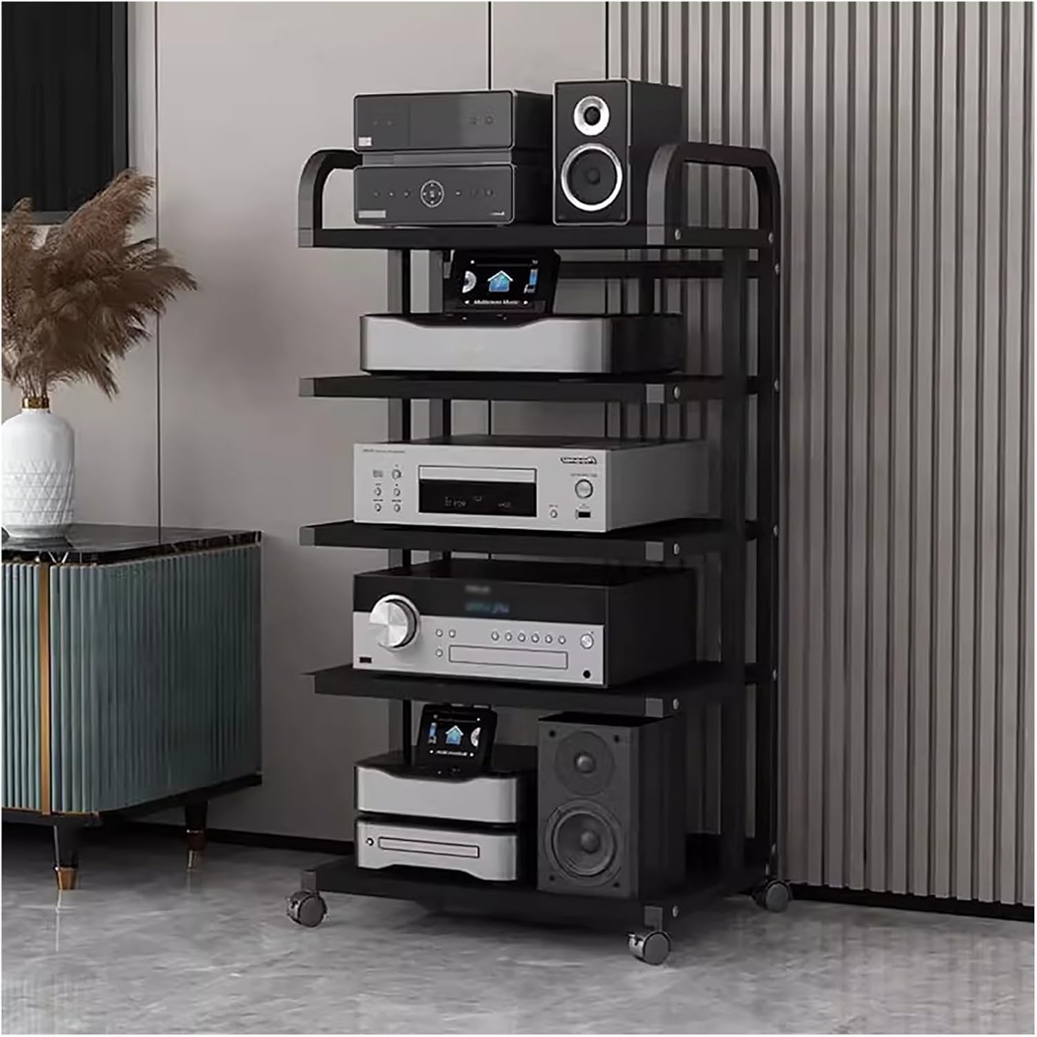 ELUKHT Audio Component Rack Tower Media Stereo Stand Equipment Shelf with Wheels