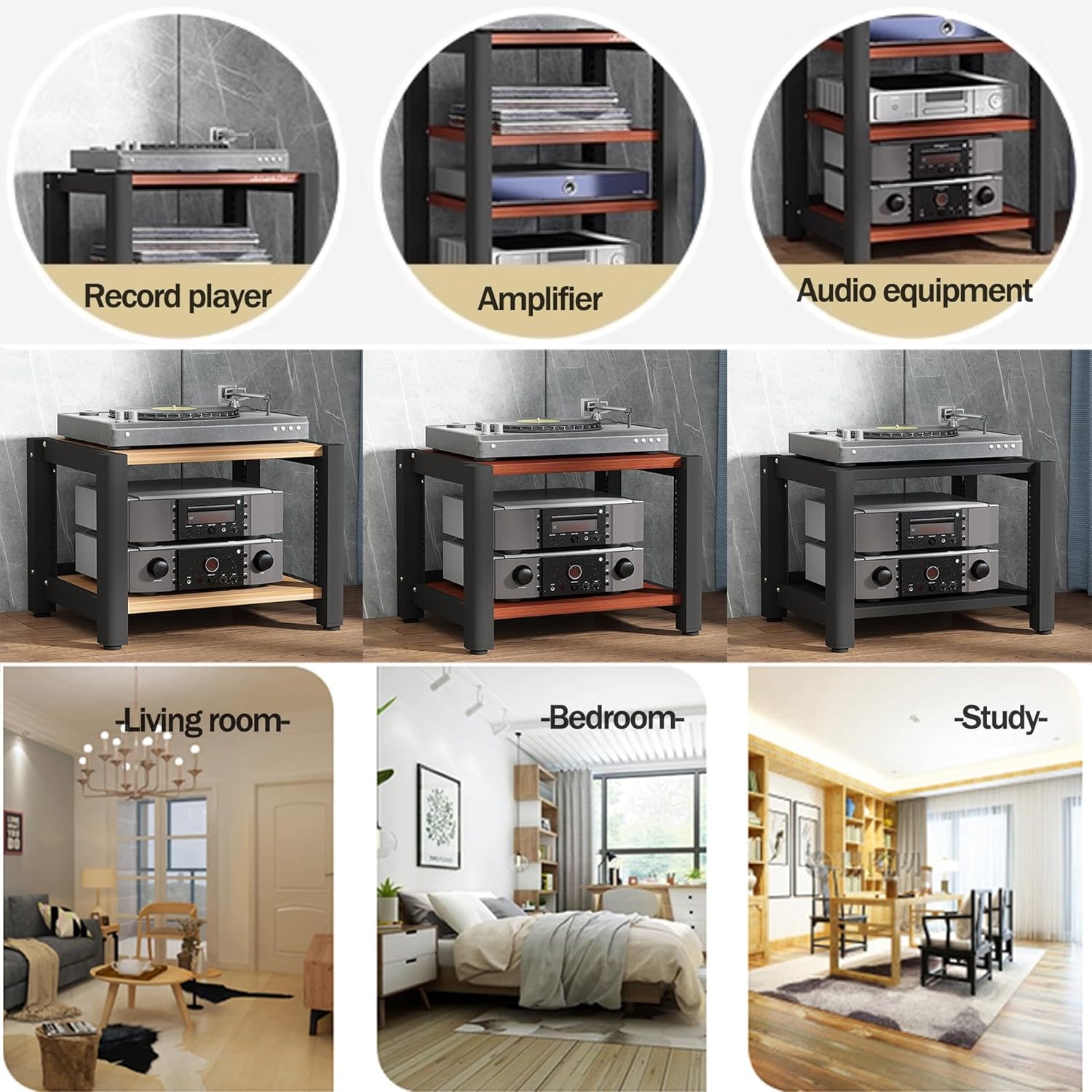 2 3 4 5 Tier AV Media Stand Stereo Cabinet Furniture Open Tower Stand Audio-video Shelving Component Rack Game Console CD DVD Storage Shelf Small Entertainment Center Shelves for Home Living Room(Teak