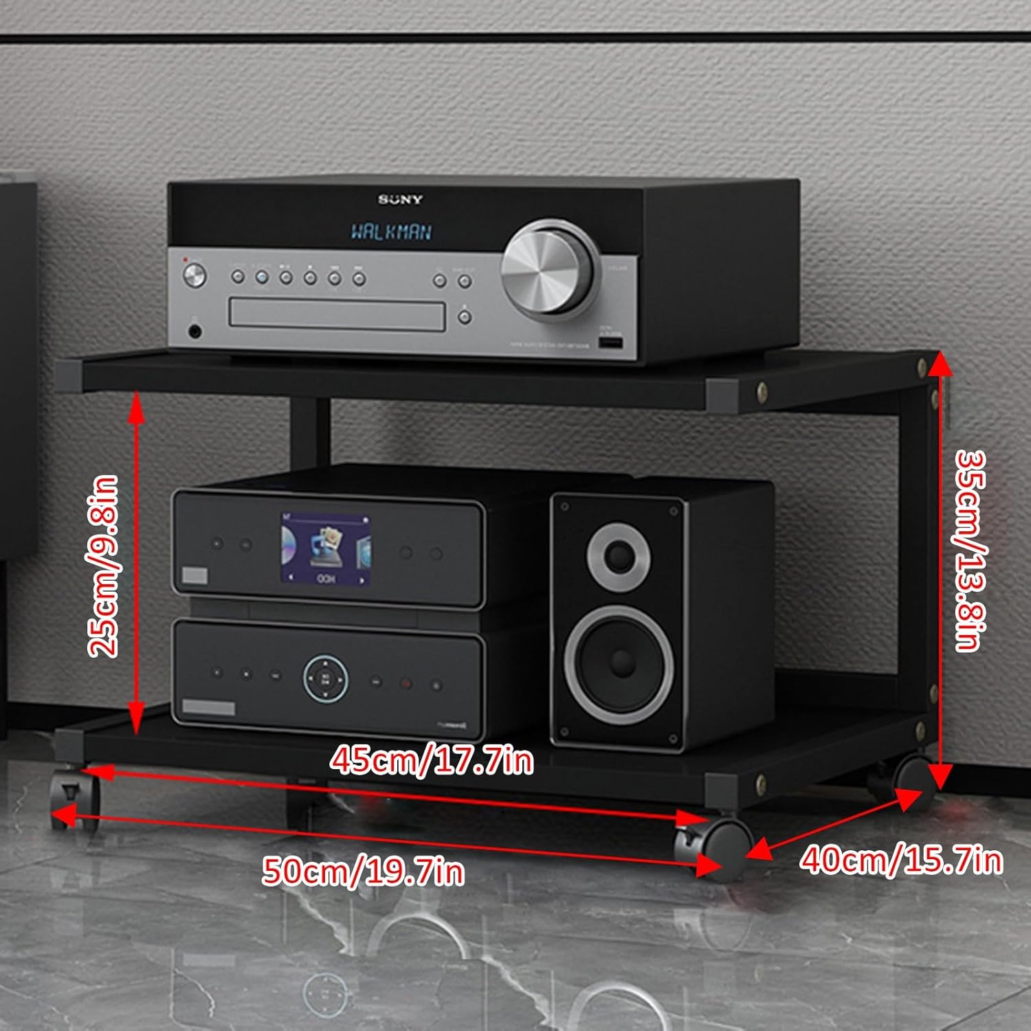 DLYZAYE 4-Tier Media Storage Cabinet - Small AV Console Corner Shelf for Stereo & Gaming - Audio Rack Stand for Living Room & Recording Room (50x40x35cm) - Stylish Entertainment Center