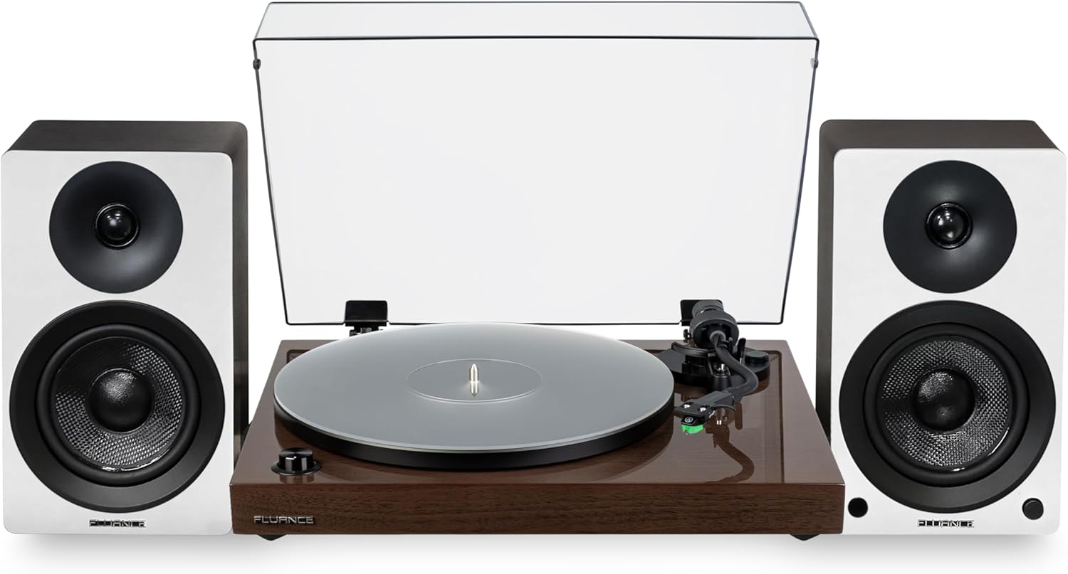 Fluance RT81+ Elite HiFi Vinyl Turntable (Walnut) and Ai41 Powered Bookshelf Speakers (White Walnut) Bundle: High Fidelity Sound