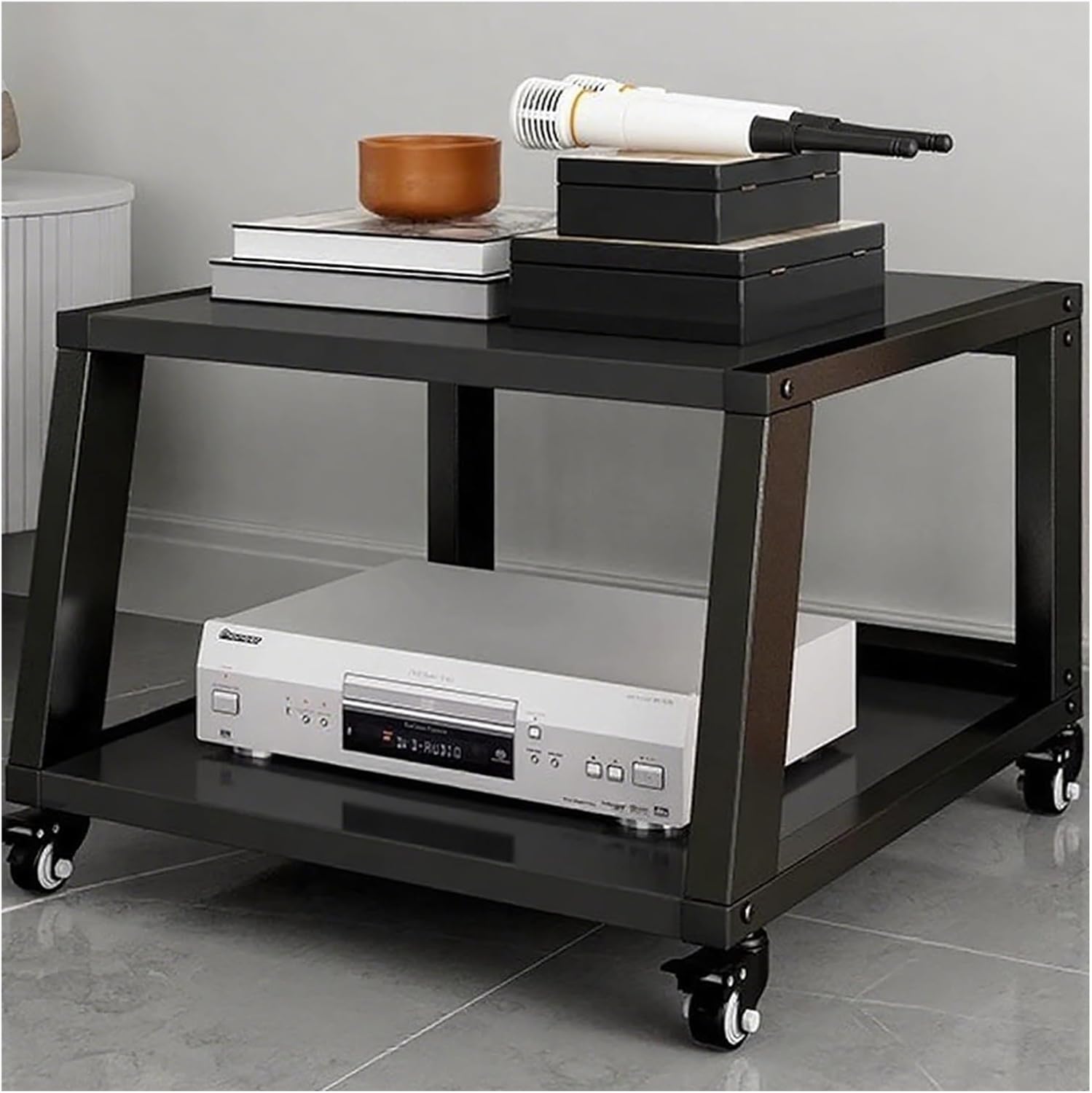 UYCVT Heavy Duty Rolling Audio Rack Tower - 5-Tier Media Stereo Stand with Wheels Commercial Grade Equipment Shelves for Home HiFi System - Black Finish-Black-2 Shelf