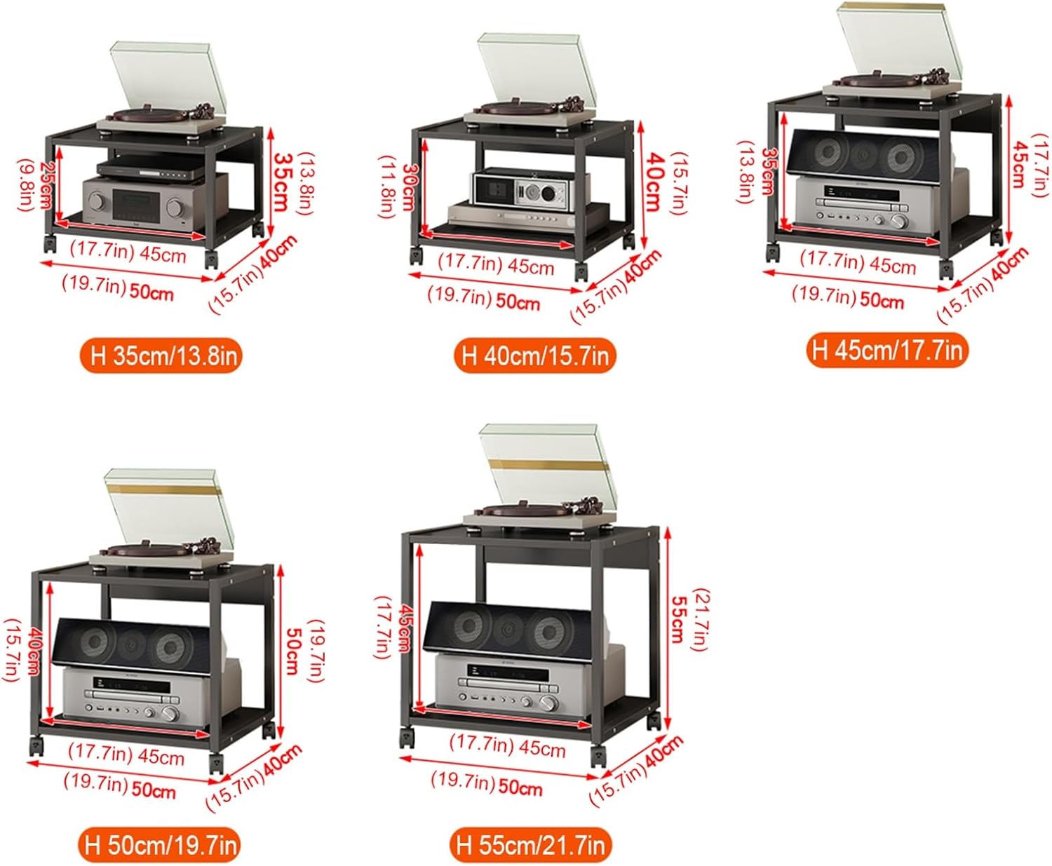 AErosx 5 Heights AV Media Stand with Wheels