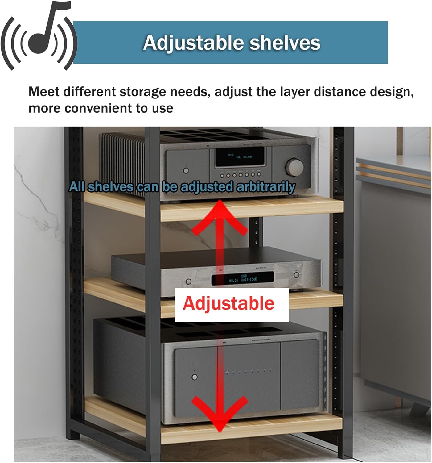 Audio-video Shelving AV Media Stand with Wheel Hifi Rack Stereo Cabinet Game Console Shelf 3/4/5/6-Tier DVD Holder Stand Tower with Adjustable Shelves Corner Stands for Living Room(Walnut