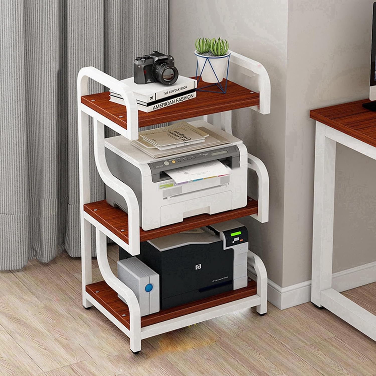 BAYTEWJX Media Stand Stereo Cabinet Video Media Stand Audio Rack 3-Tier AV Media Stand Floor-Standing Audio Rack with Shelf Audio Rack DVD Display Cabinet for Living Gaming Recording Room.(Walnut)