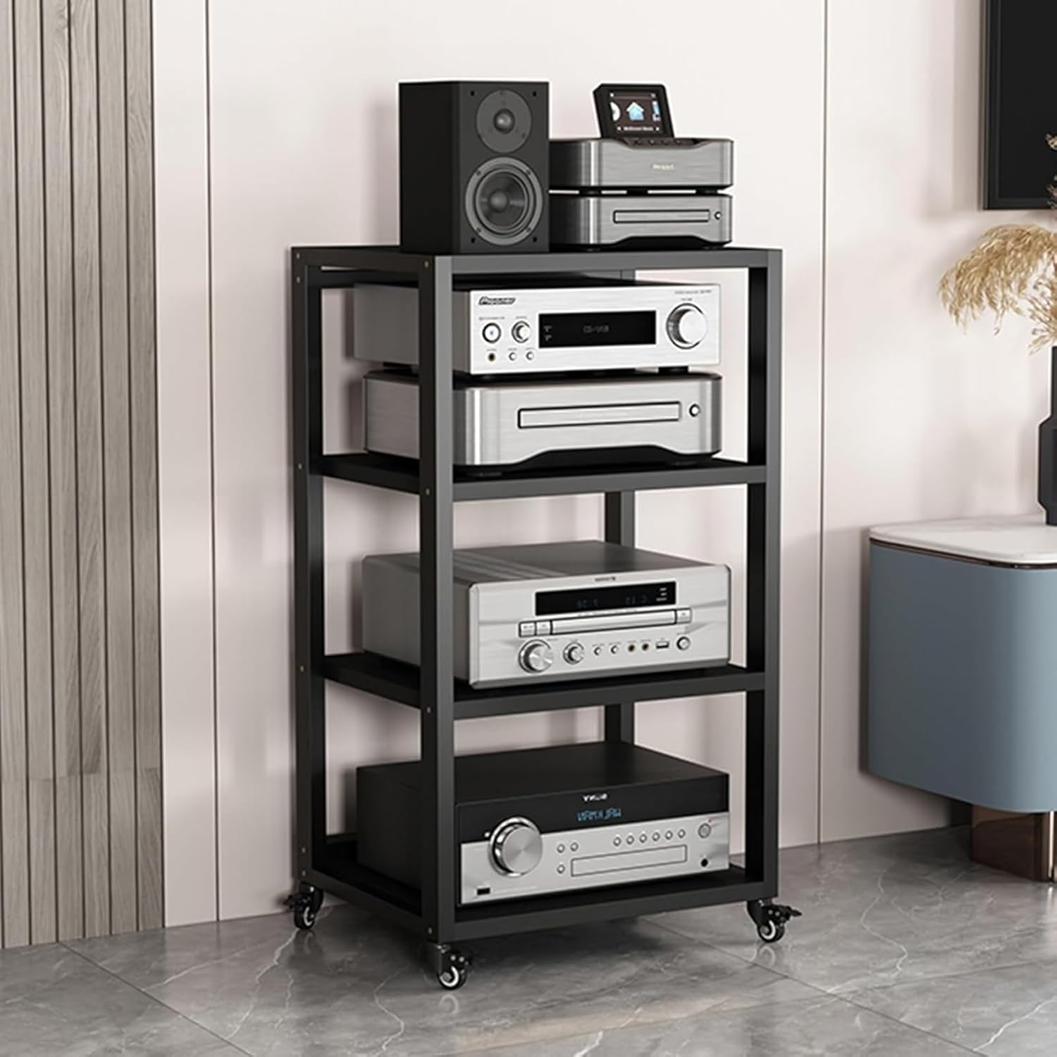 DONGYUE 4-Tier Movable AV Media Stand CD Player Stand Stereo Rack HiFi Racks Corner TV Stand Audio Video Components Cabinet for Home/Office/Theater (Size : B)