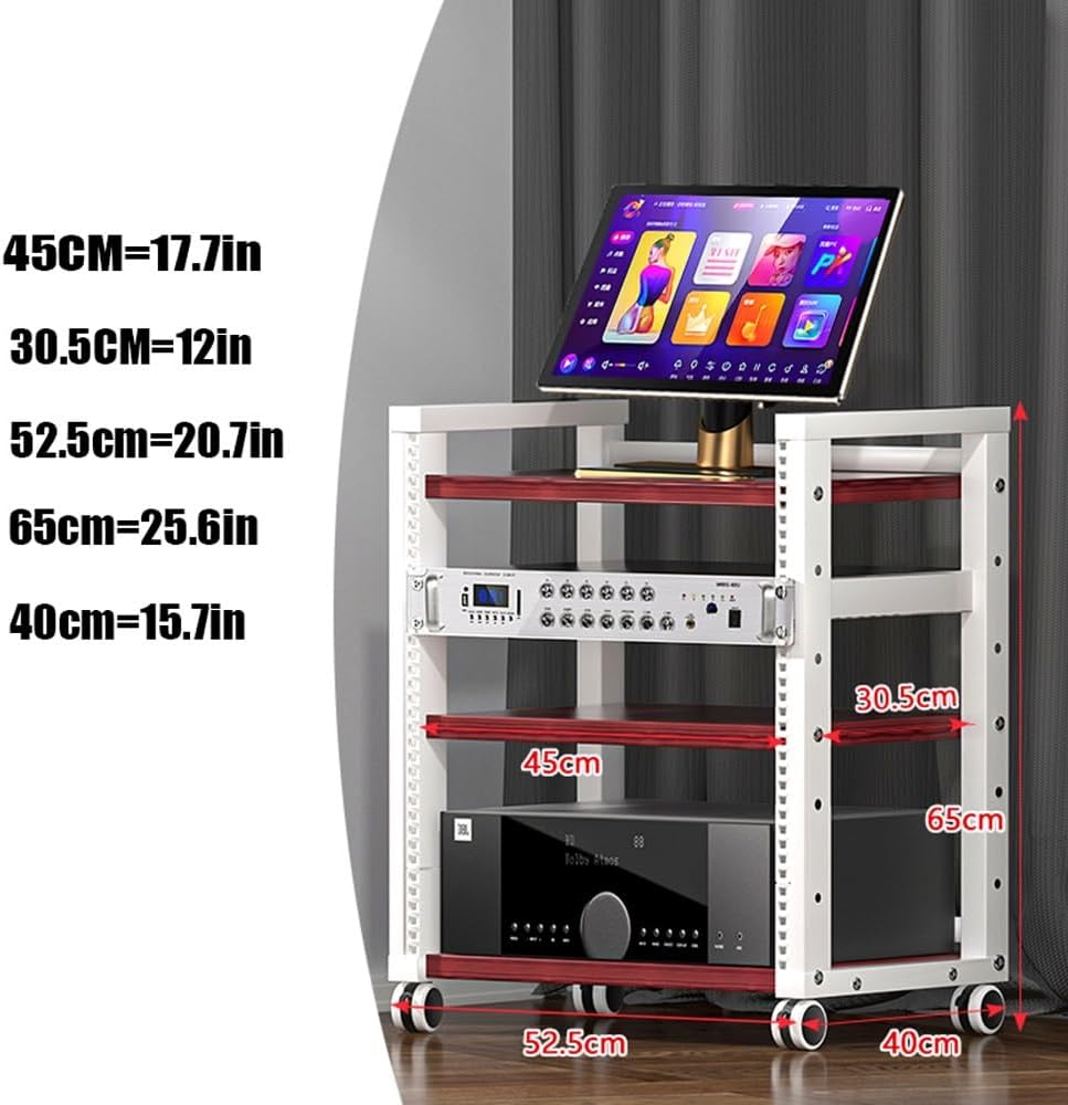 KGPGNYMYHA Adjustable AV Media Stand With 3 Shelves Studios Media Storage Cabinet Entertainment Stereo Component Cabinet For Audio Video Streaming Device(White brown)