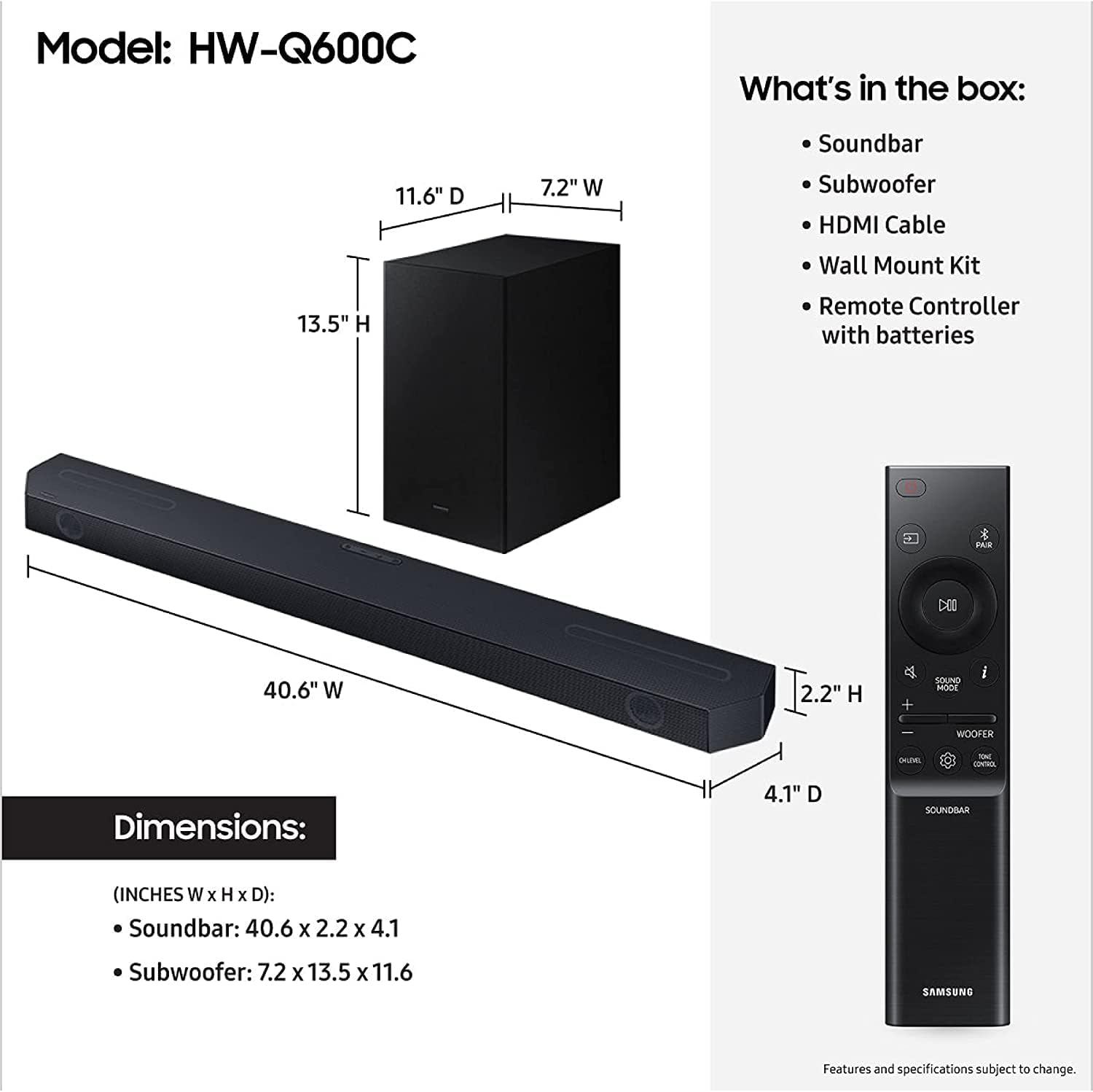 Samsung HW-Q600C 3.1.2ch Soundbar w/Dolby Audio