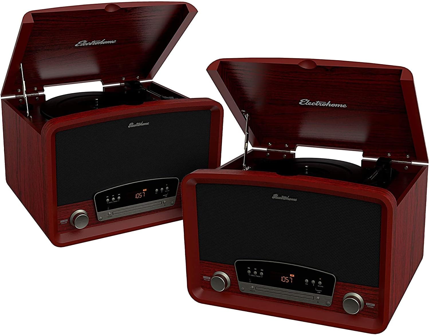 Electrohome Kingston 7-in-1 Vintage Vinyl Record Player Stereo System with 3-Speed Turntable