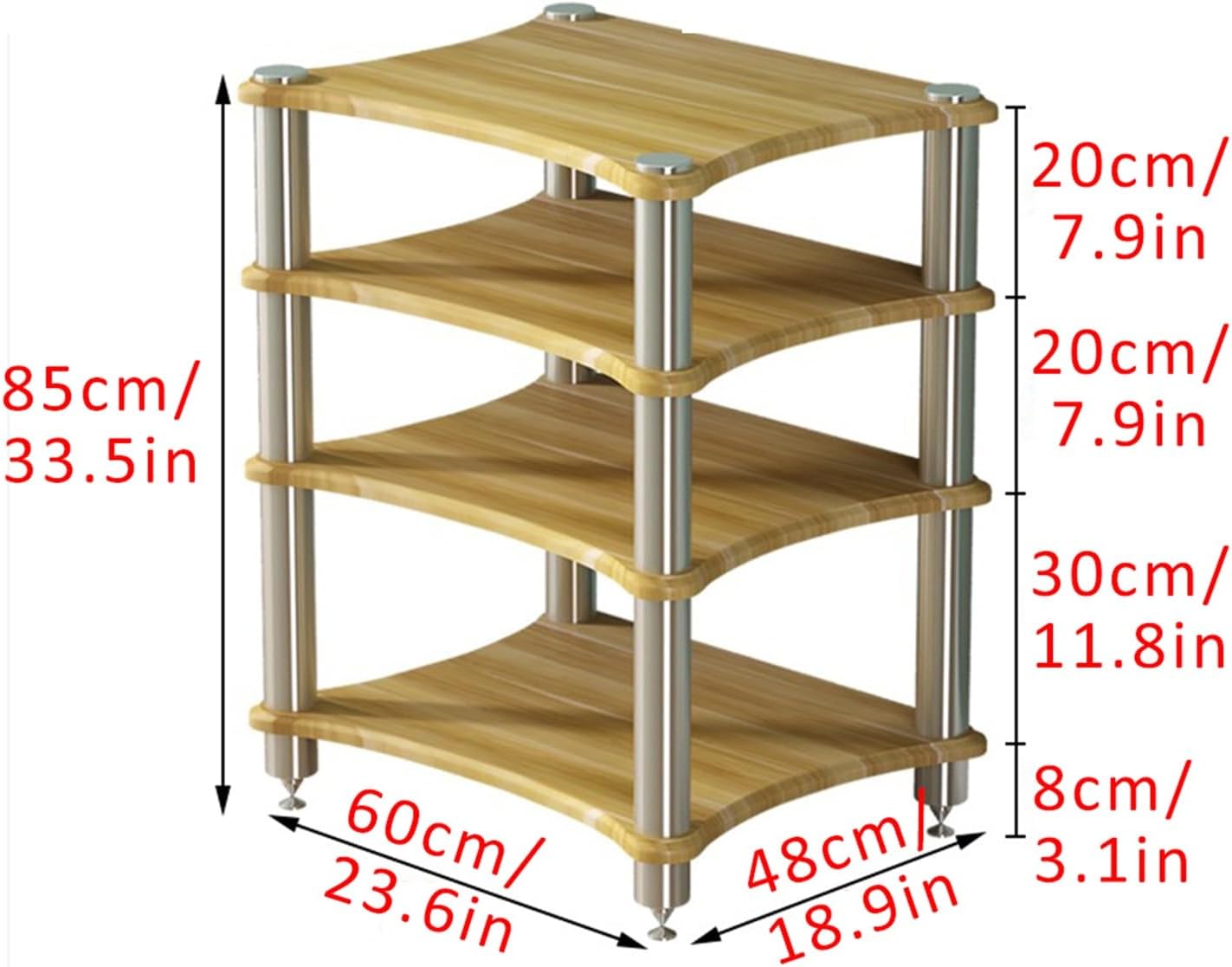Audio Rack Av Tower Media Stand Movable 3-Tier Home Stereo Display Record Player Stereo Receiver Tall Heavy Duty Audio-Video Media Stand with Adjustable Shelf for Theater Sound Studio(Light white