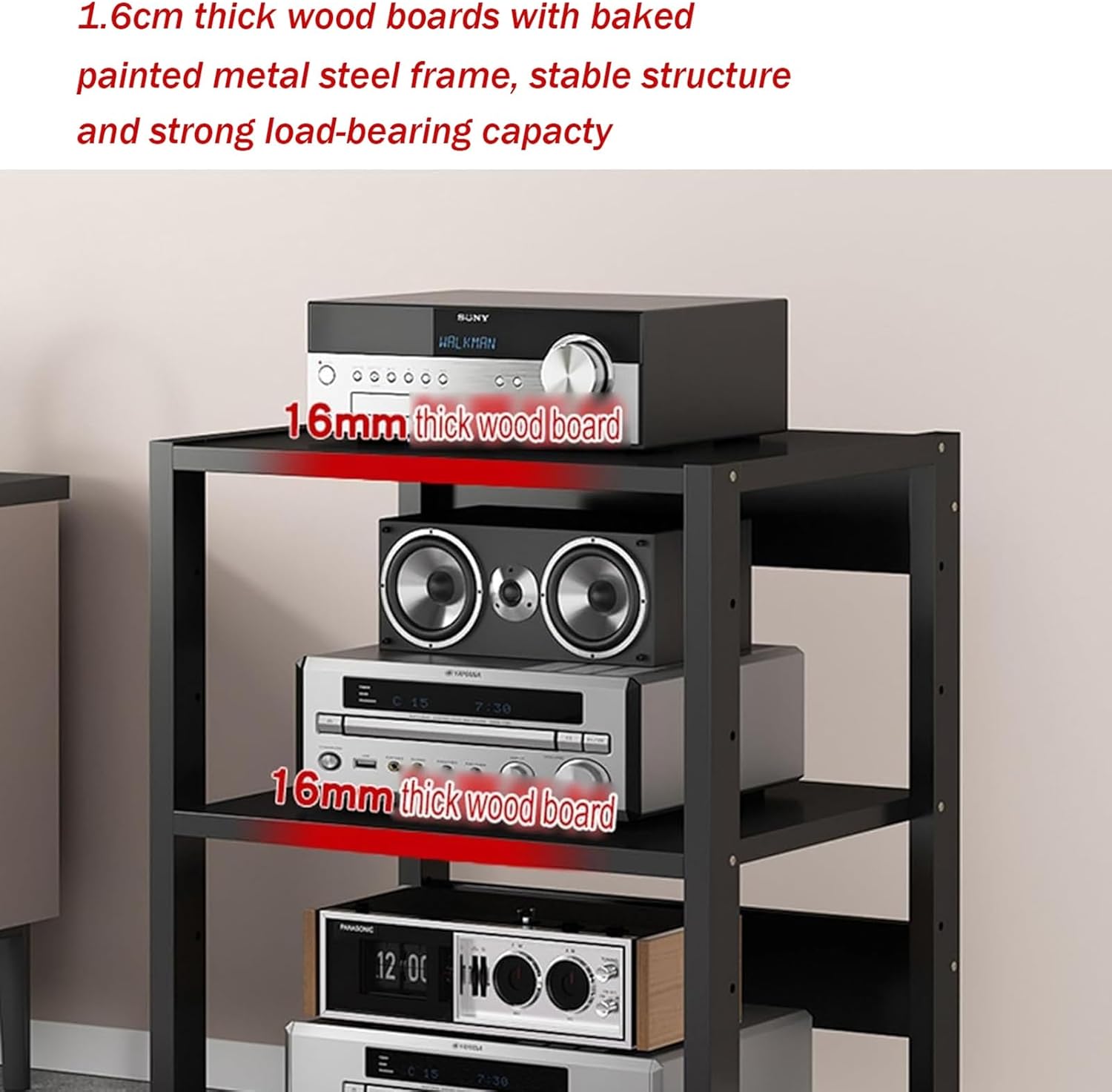 3/4/5 Tier AV Media Cabinet Stand Audio/Video Component Cabinet Stereo Rack Audio Tower with Height Adjustable Wooden Shelf