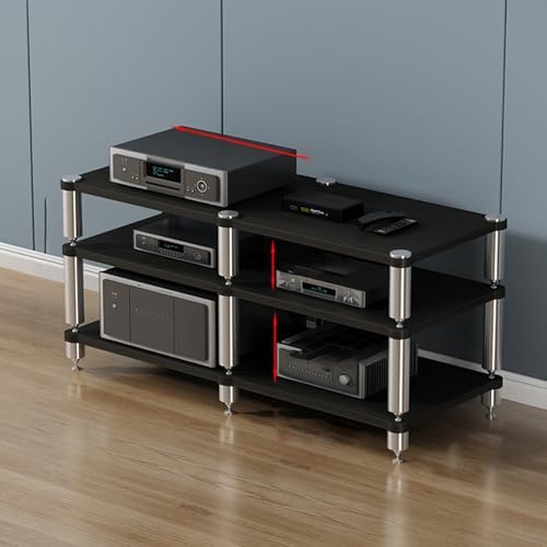 UYCVT Media Storage Cabinet 2/3/4-Tier Stereo Rack Av Media Stand Corner Shelf Movable Audio Rack Tower for Entertainment Video Game Console Holder Audio Component Storage-Dark Black-120x48x63cm