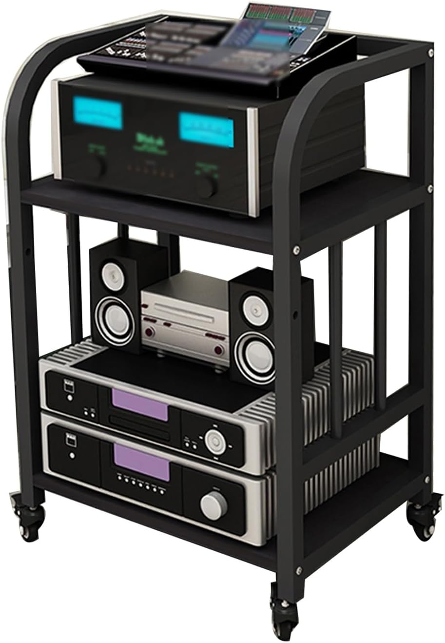 3 Tier Media Rack Audio/Video Component Cabinet Height Adjustable Wooden Board