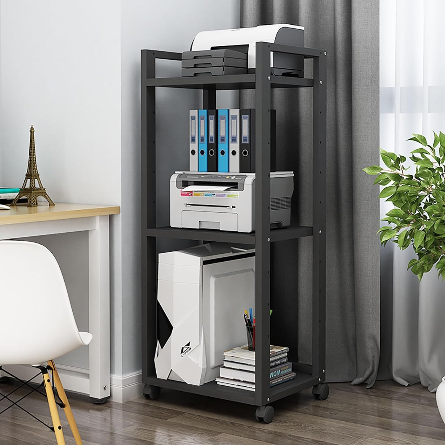 3-Tier AV Media Stand Corner Shelf for Record Player Wooden Stereo Cabinet Audio Rack Tower with Height Adjustable Wooden Shelves Suitable for Stores