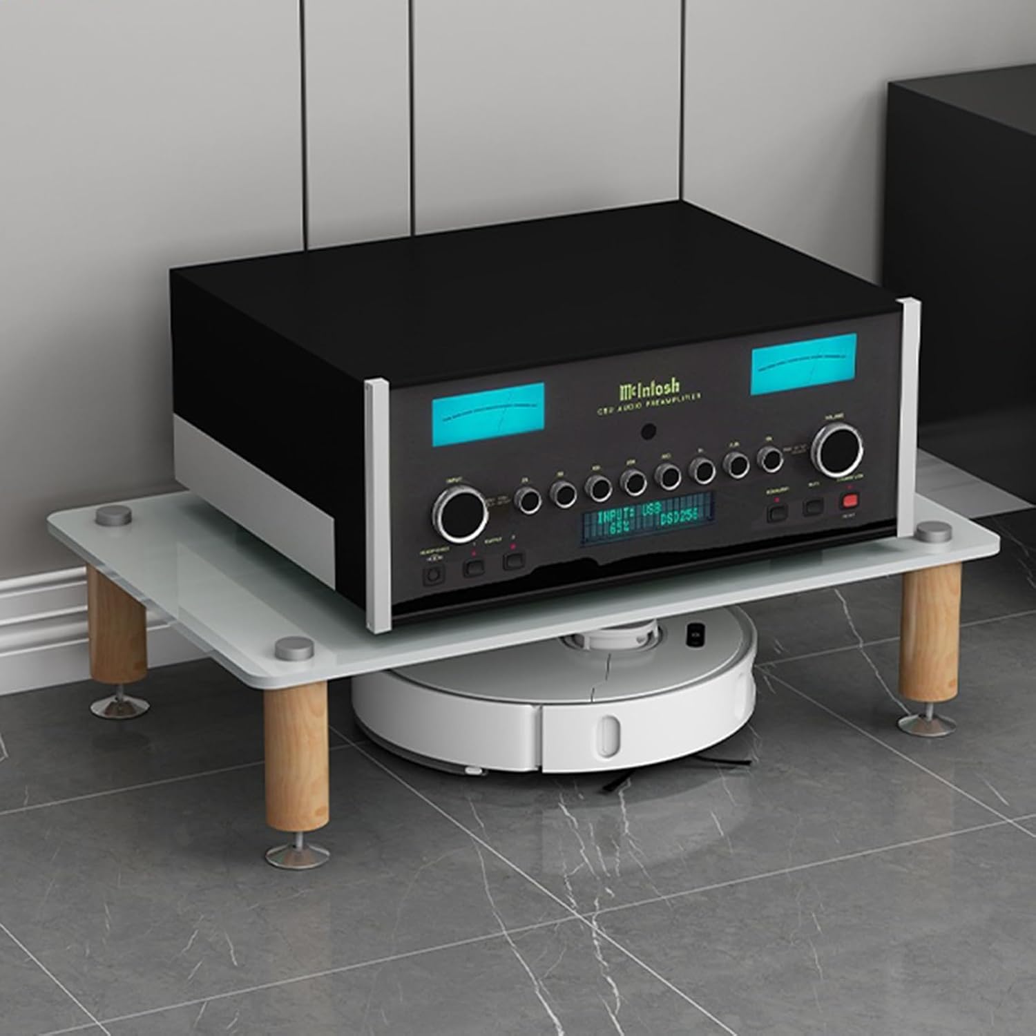 AV Media Stand Stereo Stand Modern with Wheels Audio-Video Media Stand Audio Rack Tower Stereo Cabinet Video Media Stand Audio Rack Perfect for DVD Players Game Console TV for Theater Sound Studio(Lig