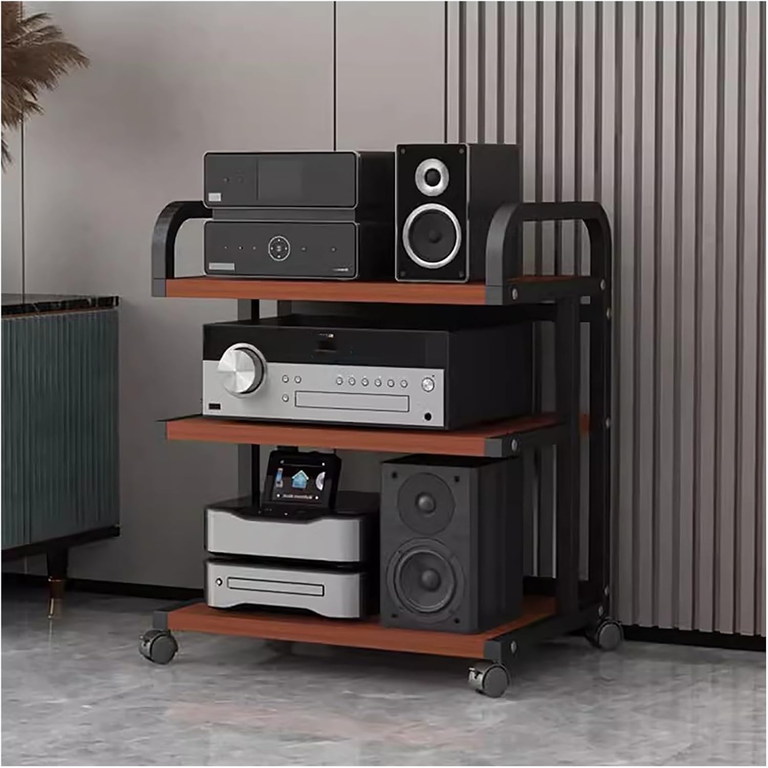 JYHHCYS Audio Component Rack Tower Media Stereo Stand Equipment Shelf with Wheels