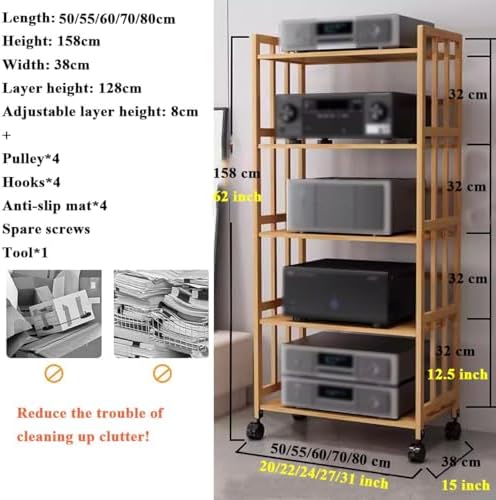 UYCVT 4-Tier HiFi Audio Rack - Adjustable Media Tower for DVD/Cd/Turntable Stereo Equipment - Perfect Entertainment Storage Unit for Living Room Office Or Corner-W-80cm-5 Tier