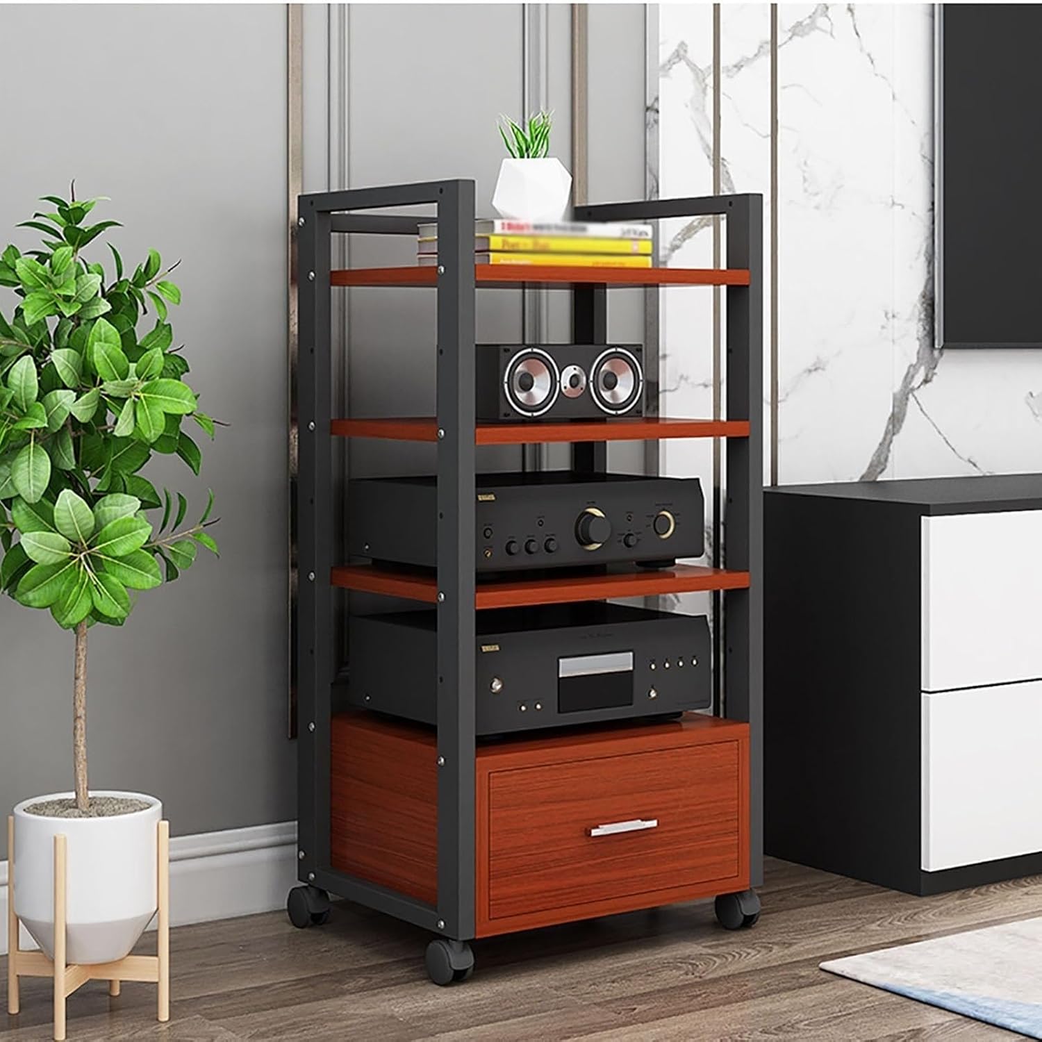 Multi-Tier Audio Rack with Drawer Amplifier Stand