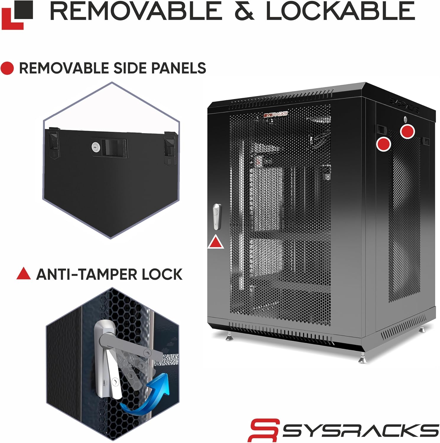 Sysracks - Wall Mount Server Rack - Locking Network Cabinet - 15 U Locking AV Enclosure - Vented Audio Rack - Networking Enclosure - 24 Inch Depth IT Computer Cabinet - with Casters - PDU - Shelf