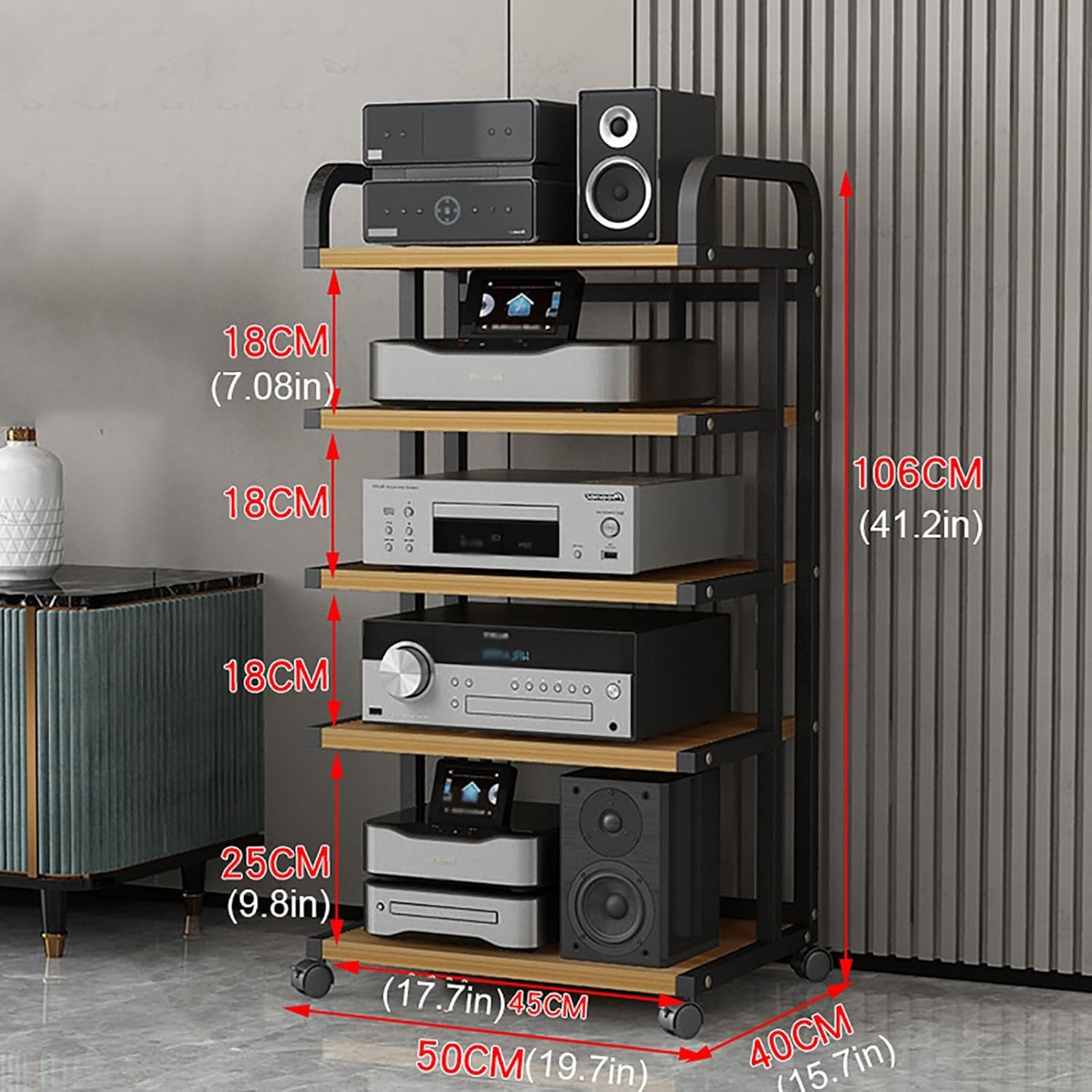 DONGYUE 5 Tier AV Media Cabinet Stand Component Cabinet Entertainment Stereo Component Storage Rack