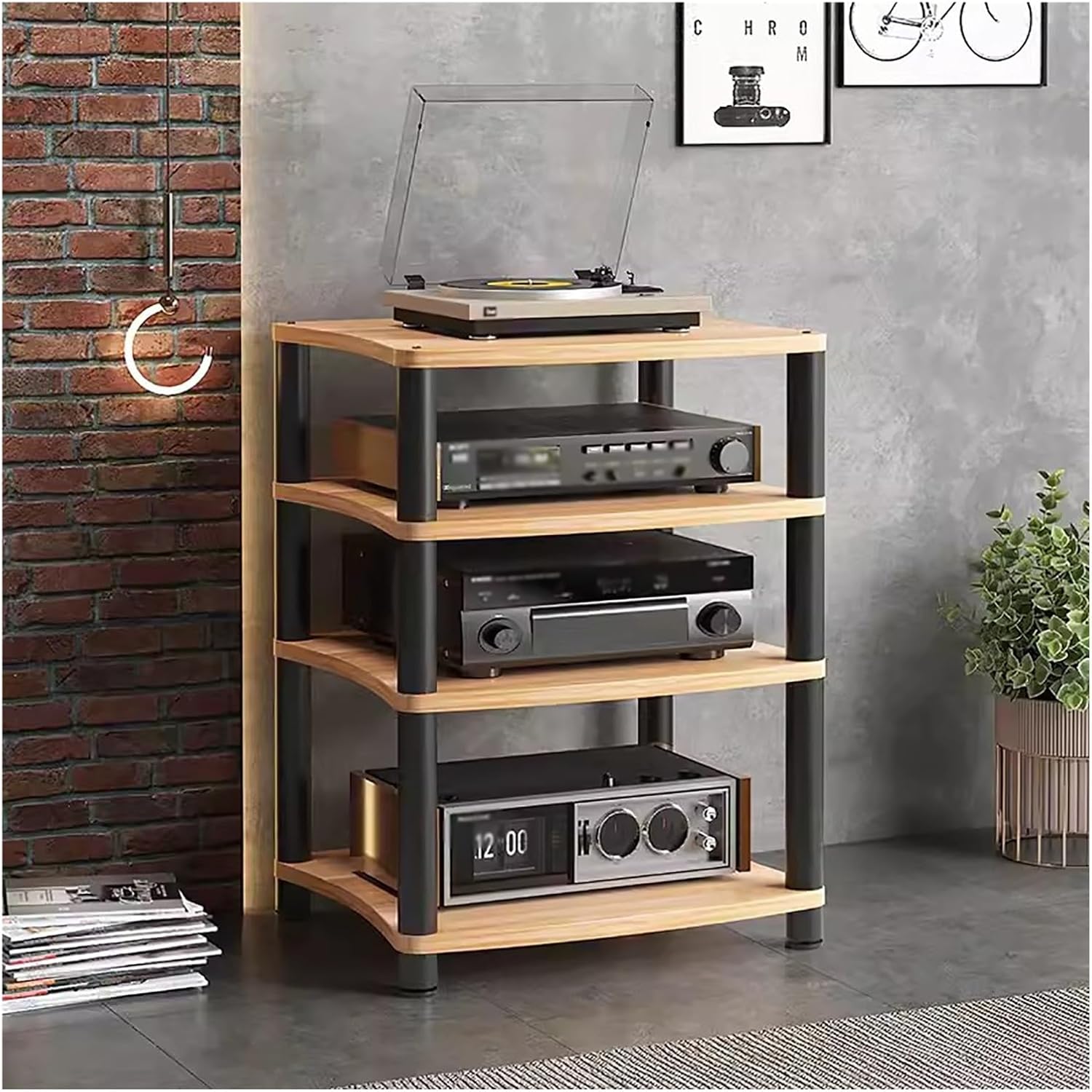 YLLFFLL 4-Tier Shelves Audio Video Media Stand Cabinet