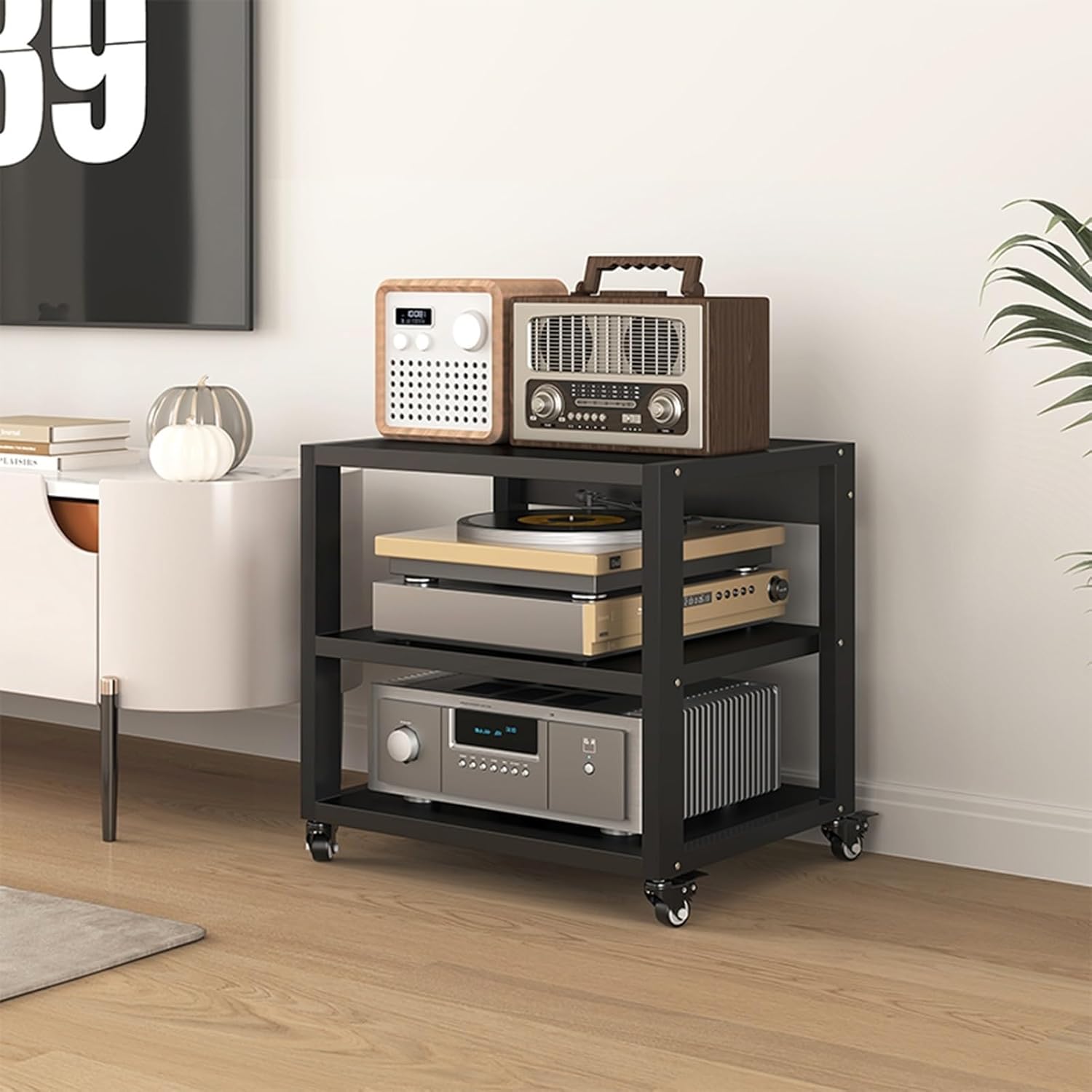 5 Tier Audio/Video Media Stand with Mobile Wheels - Multifunctional Component Cabinet for DVD