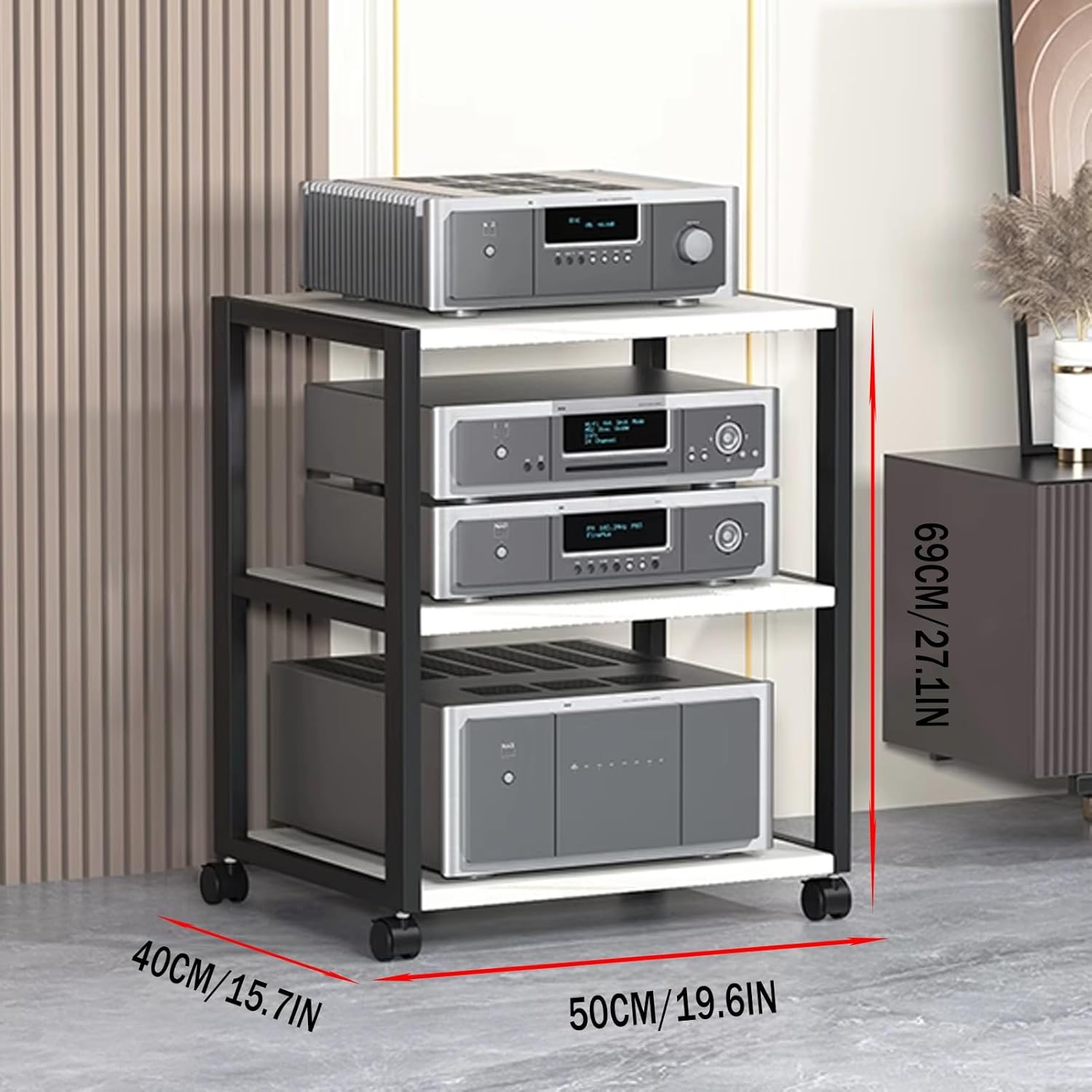 LYXWGRZD Multi-Function AV Stereo Cabinet with Pulleys Media Stand for Open Storage