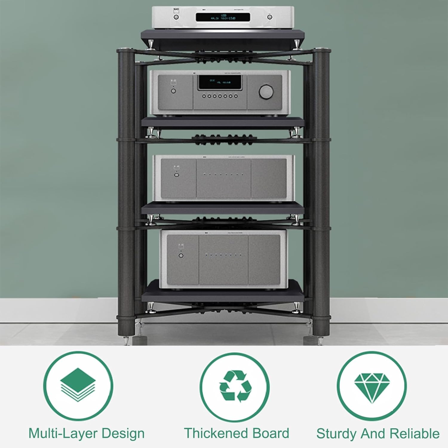 Silver AV Media Stand - Audio-Video Storage Cabinet for Living Room