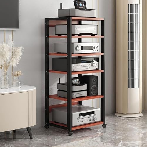 6-Tier Heavy-Duty AV Media Stand with Adjustable Shelves & Wheels - Corner TV Cabinet for Audio/Video Components