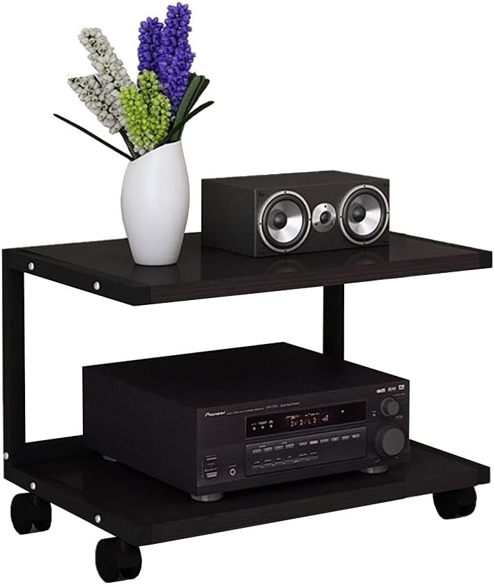 Entertainment Center Shelves Audio Bracket Speaker Cabinet with Pulley Floor Audio Bracket Media Equipment Rack Speaker Bracket Shelf Bookshelf 2 Layers Suitable for DVD players