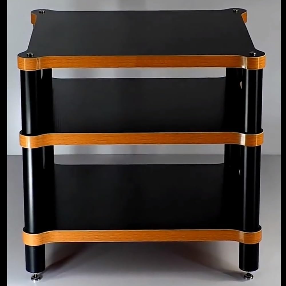 NILZA Solid Wood Audio Rack Stereo Component Cabinet 3 Tier Audio Tower Audio Video Media Stand Shockproof Audio Cabinet Shelf For DVD Players TV Box Cable Box WiFi Router(60x48x70.5cm/23.6x18.9x27.7)