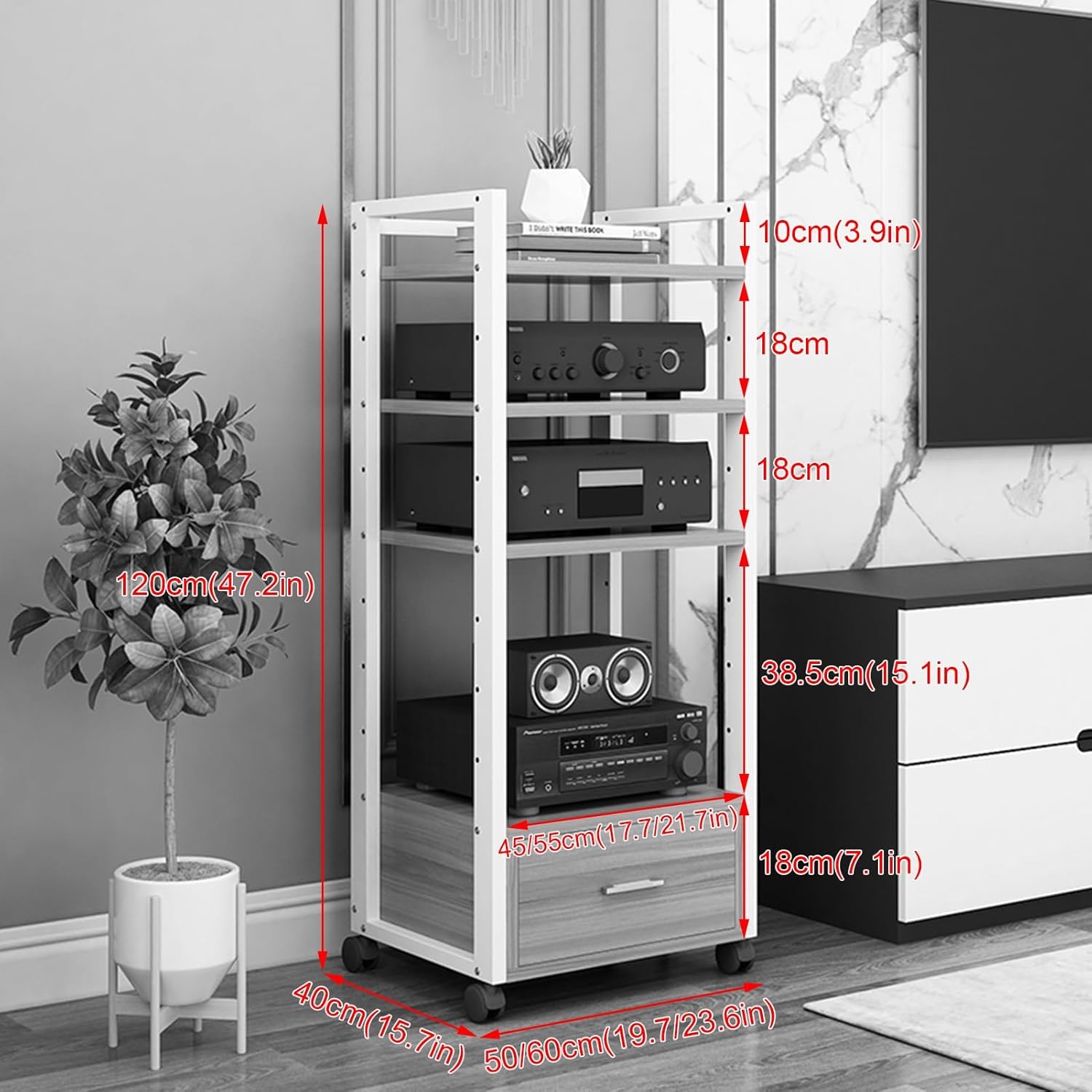 3/4/5-Tier AV Media Stand Cabinet with Storage Drawer