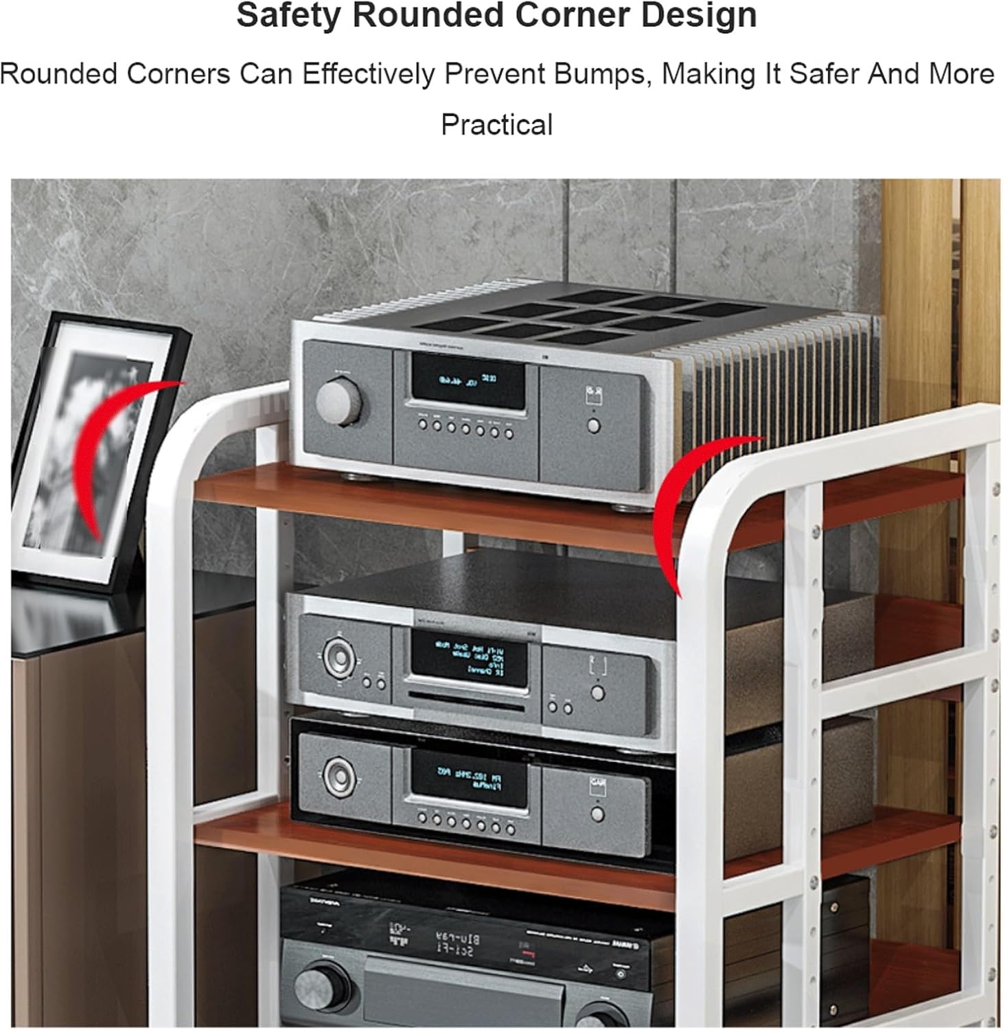 XMFBSY Medios Adjustable Audio-Video Shelving HiFi Stand Modern AV Media Stand with Wheels Metal Rack Audio Tower Holder Mobile Game Console Stand for Home Organizer(White