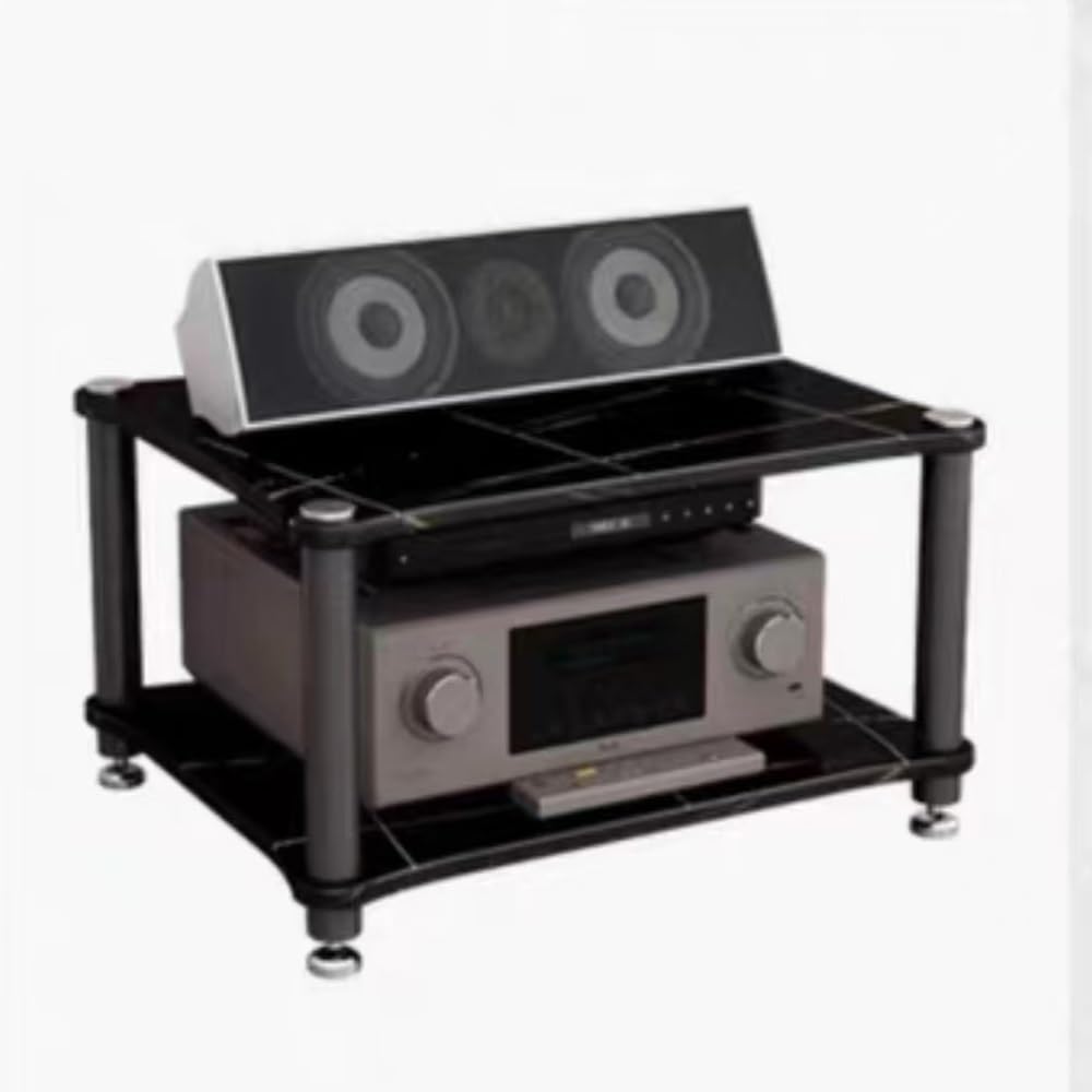 NILZA 2/3/4 Tier Audio Storage Rack HiFi Media Stand Multi-Function Audio Stand Corner Shelf Entertainment Component Stand Audio Rack Audio Tower Marbled Texture(Black