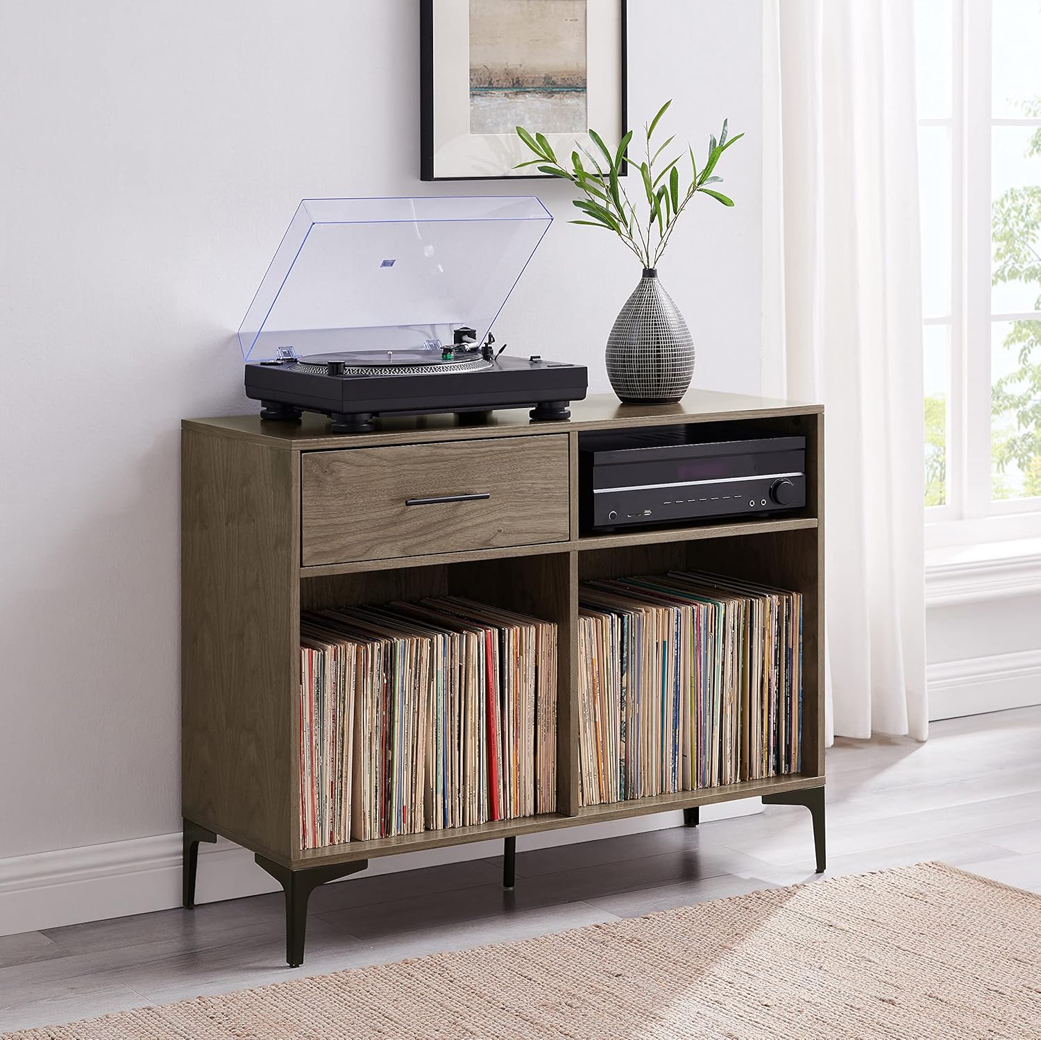 Crosley Furniture Sydney Media Console and Record Player Stand with Storage for Vinyl Records