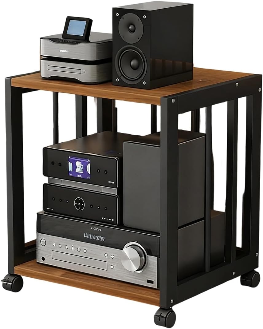 ZUGIATP 4-Tier AV Media Stand Rack Audio Tower Stereo Audio Rack Stand with Adjustable Shelves with Wheels Component Storage and Collection Display(B