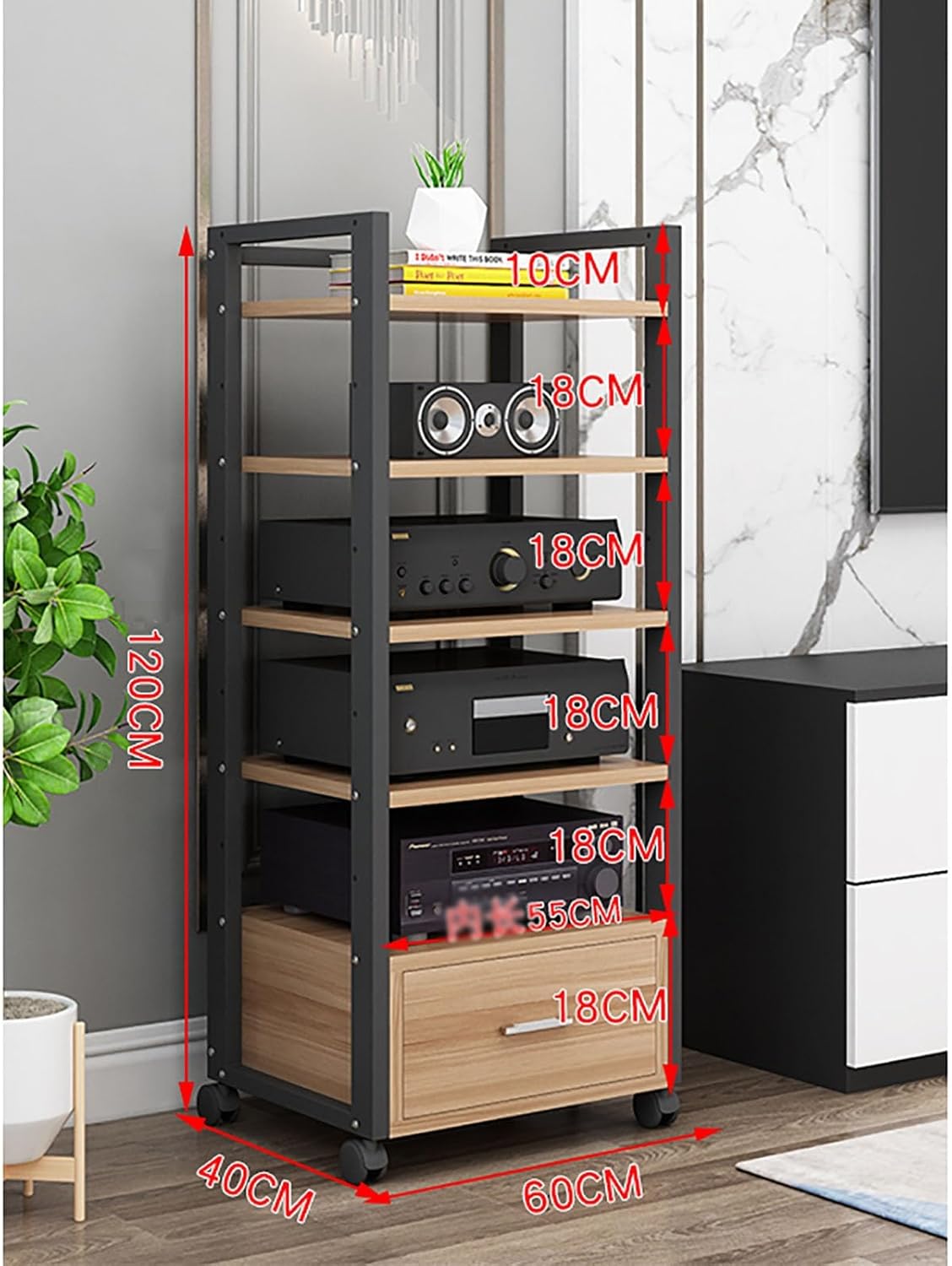 DONGYUE 60 Long Multi-Tier AV Media Stand TV Corner Shelf with Storage Drawer