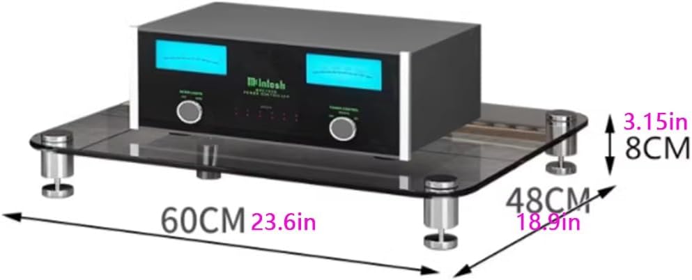 NILZA Glass Media Stand Audio/Video Component Cabinet 2/3-Tier Entertainment Shelf Corner Shelf Stand Stereo Rack Audio Tower for Home/Office/DJ/Theater -Brown/Clear(Transparent