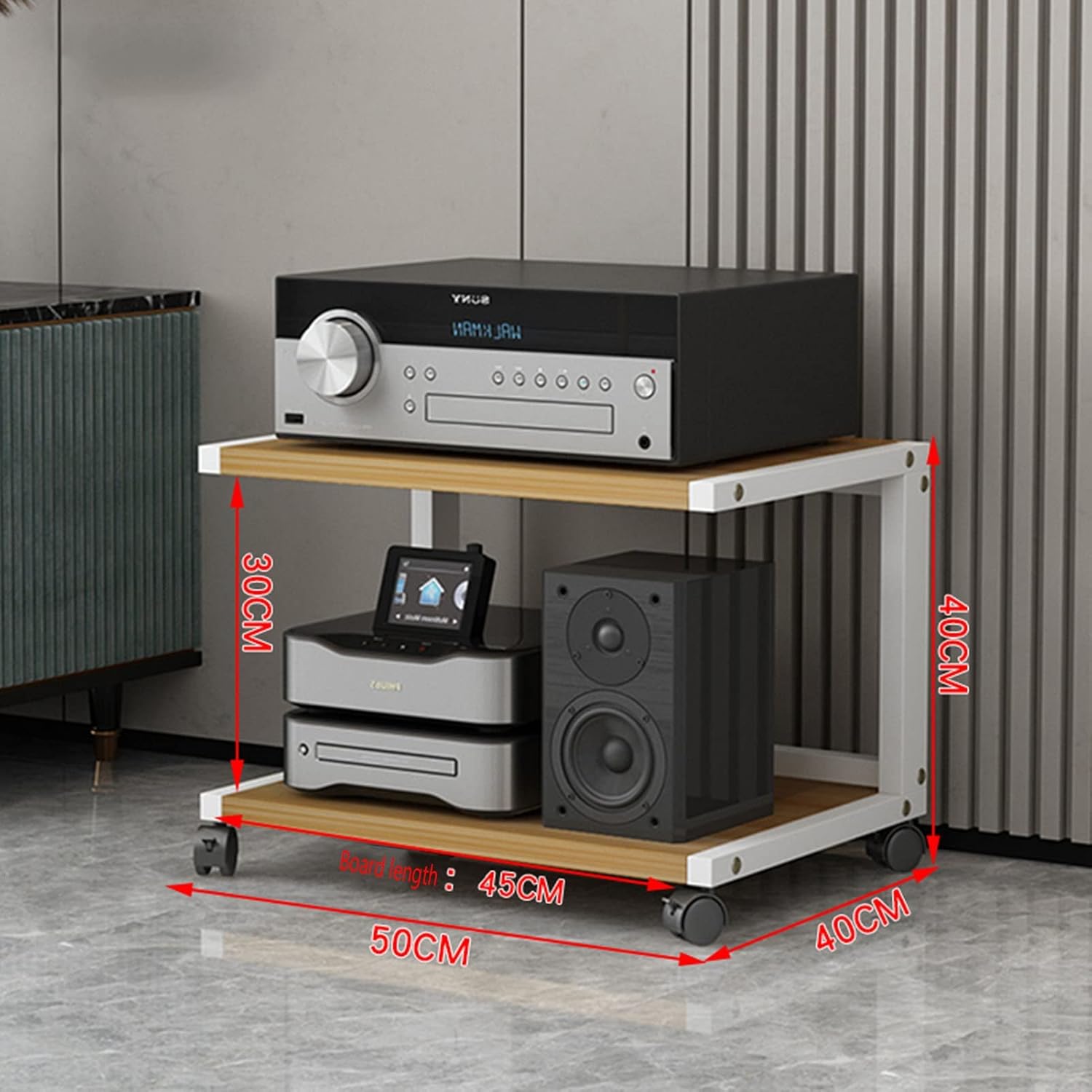 Home Amplifier Rack Furniture Audio Stand DVD CD Players Rack Office Projector Shelf with Universal Pulley Removable Storage Rack