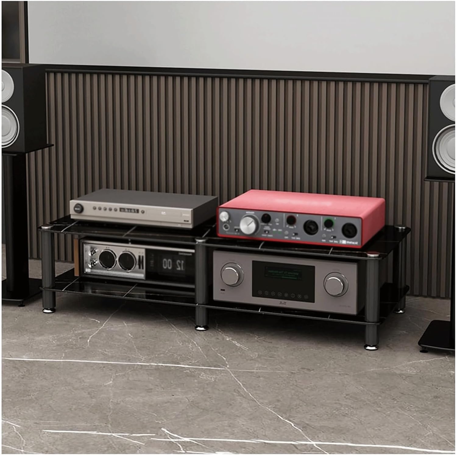 PZEOB Audio Rack Cabinet with Stone Plate and Carbon Steel Frame Stereo Stand 1/2/3/4 Tier Audio-Video Shelving Modern Media Stand(Multi-Colored