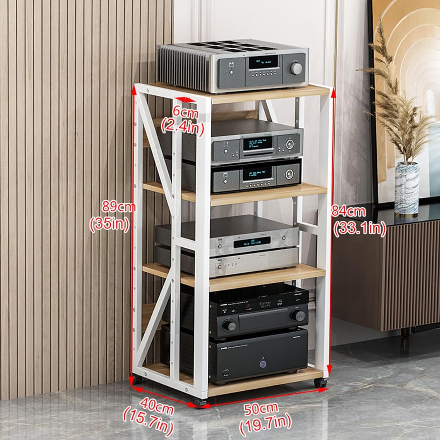 UYCVT Movable Media Stand Multi-Function Movable Audio Video Storage Cart Cd Player Media Stand Amplifier Rack-White - B-4 Tier