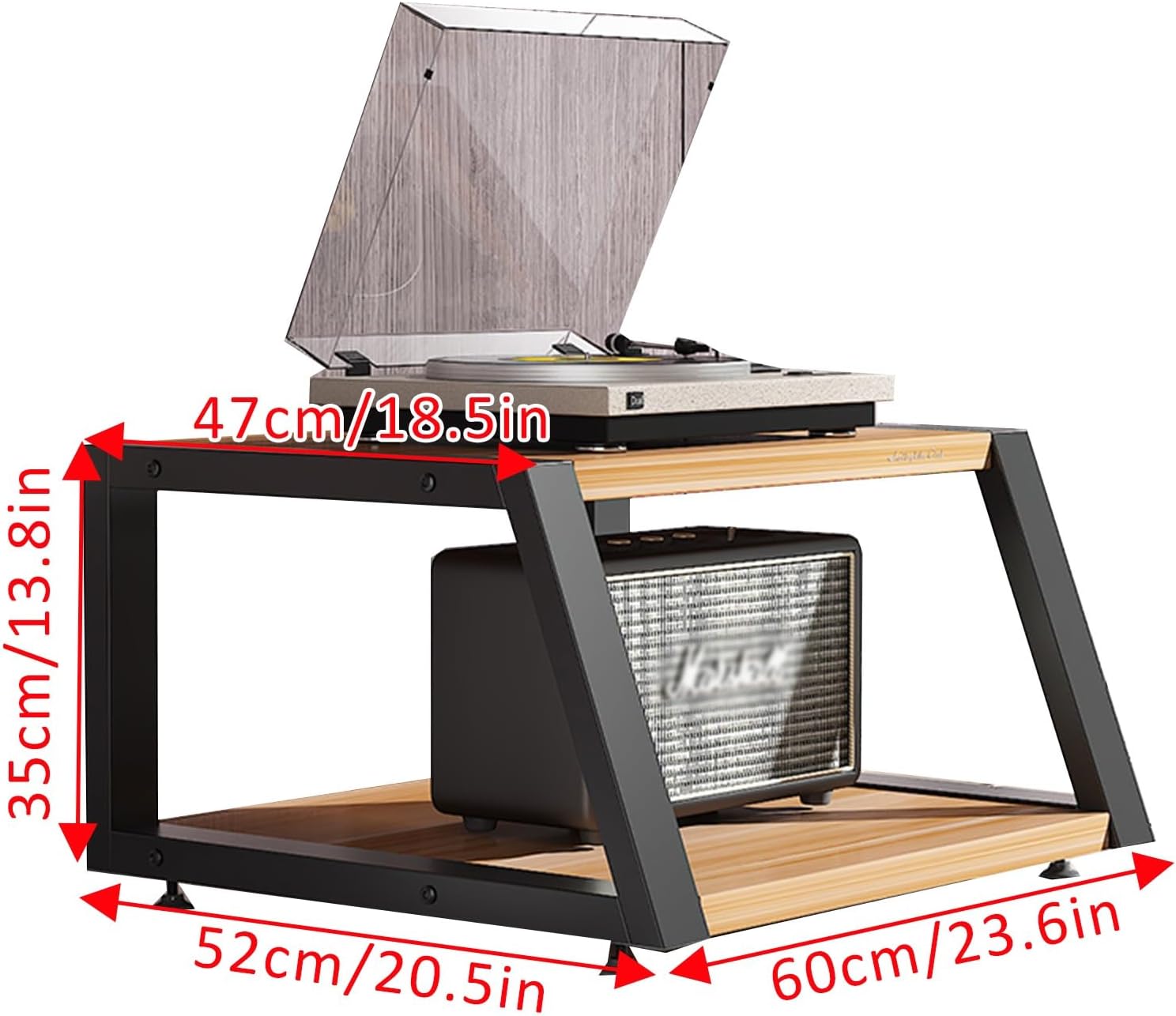 Walnut Record Player Stand with Storage - Vinyl Stereo Rack & Audio Tower for Living Room & Bedroom