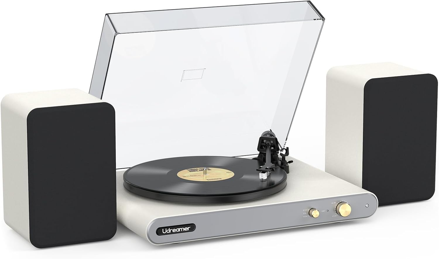 Vinyl Record Player with 40W Bookshelf Speakers and Dual Bluetooth